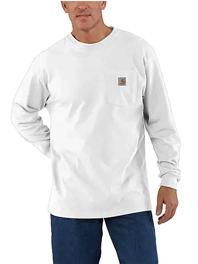 Carhartt K126 WHT Men's Loose Fit Heavyweight Long Sleeve Work Shirt with Chest Pocket - White - Durable Cotton for Construction, Farming & Outdoor Workwear