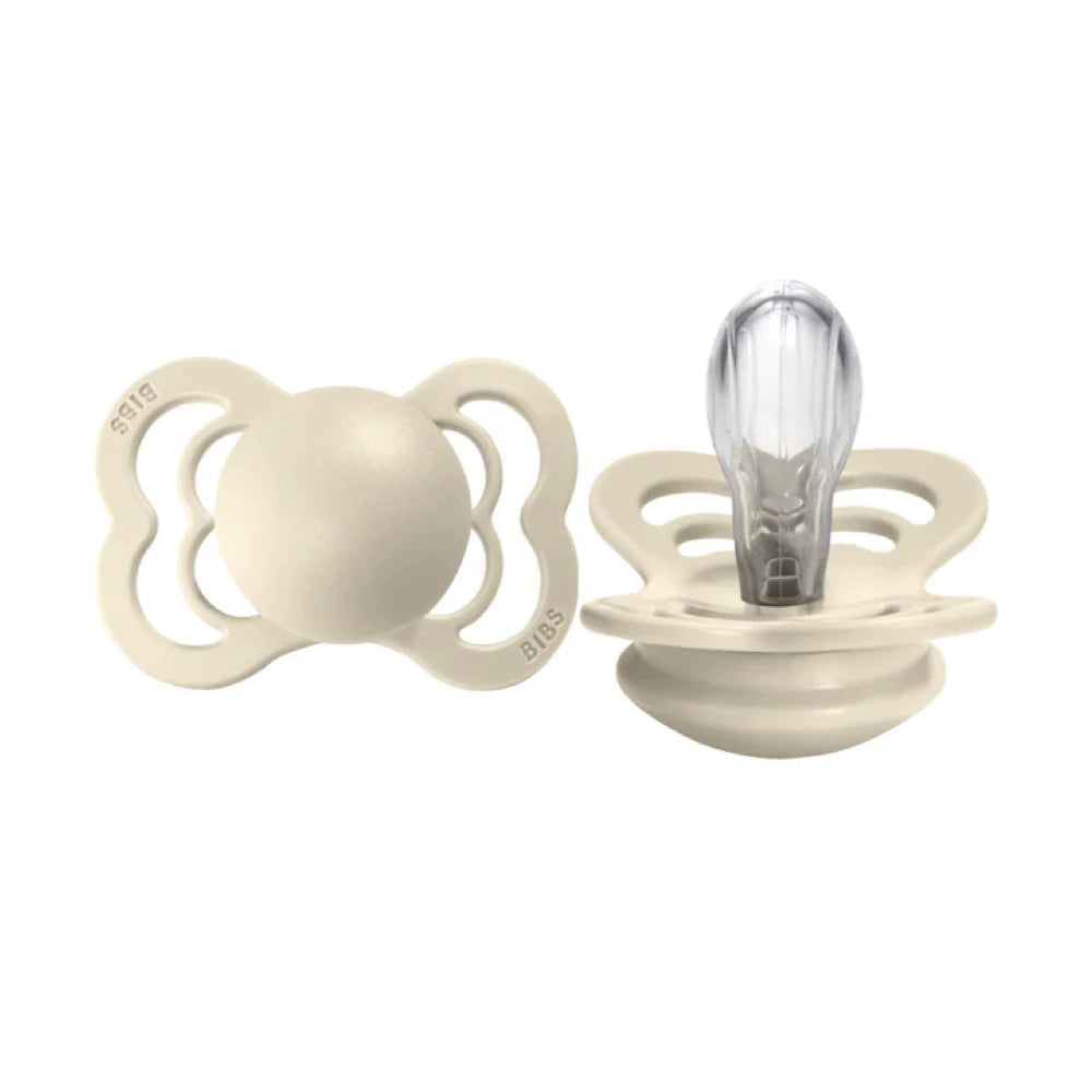Supreme Silicone Baby Bibs & Pacifier Set - 2 Pack, Ivory - Soft & Durable for Feeding, Teething & Mess-Free Meals