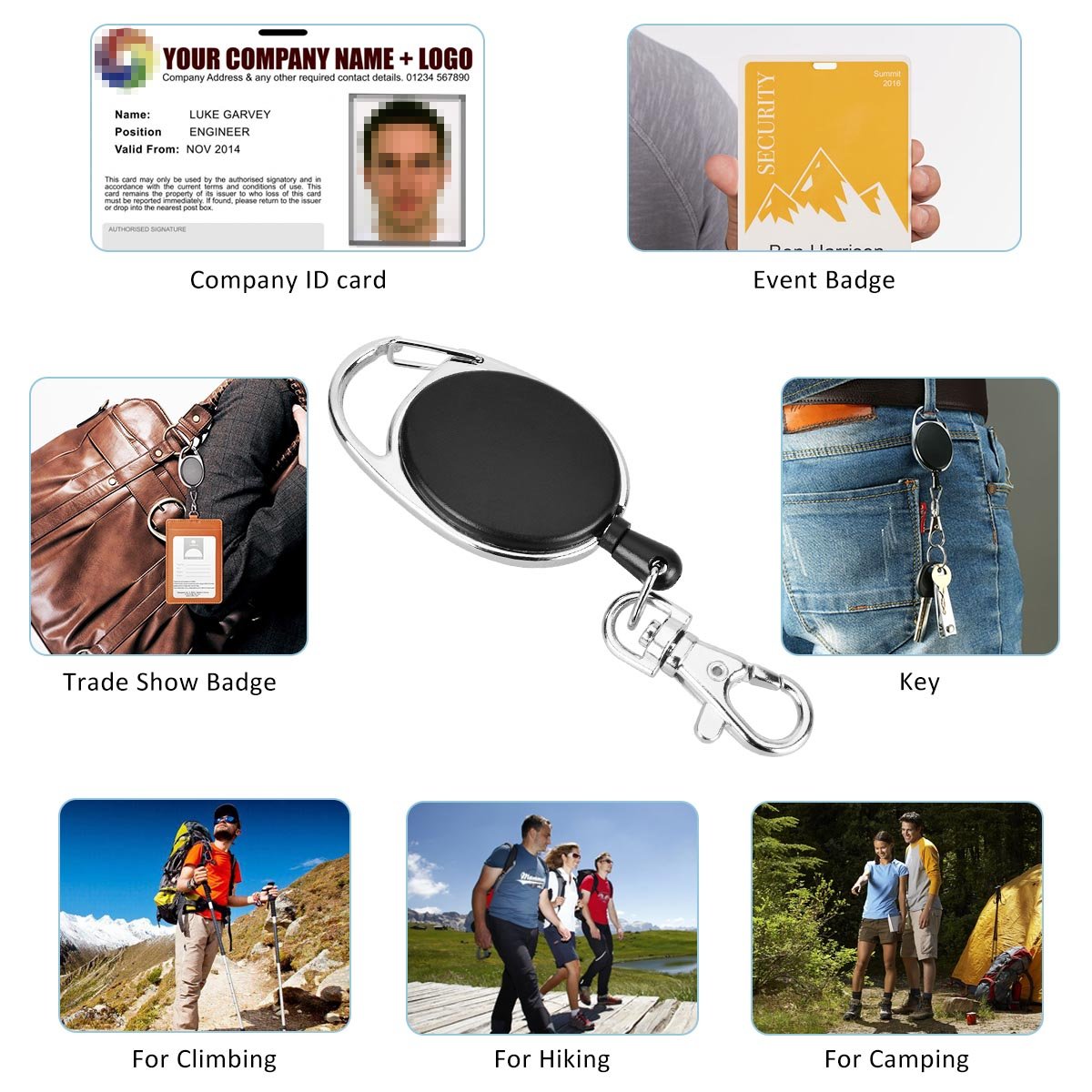 YoungRich 4-Pack Retractable Keychain with Belt Clip - Heavy Duty Spring Lanyard Reel for Men & Women - Key Holder for ID Badge, Car Keys & Office Keys (Black) - Perfect for Work, Home & Outdoor Activities