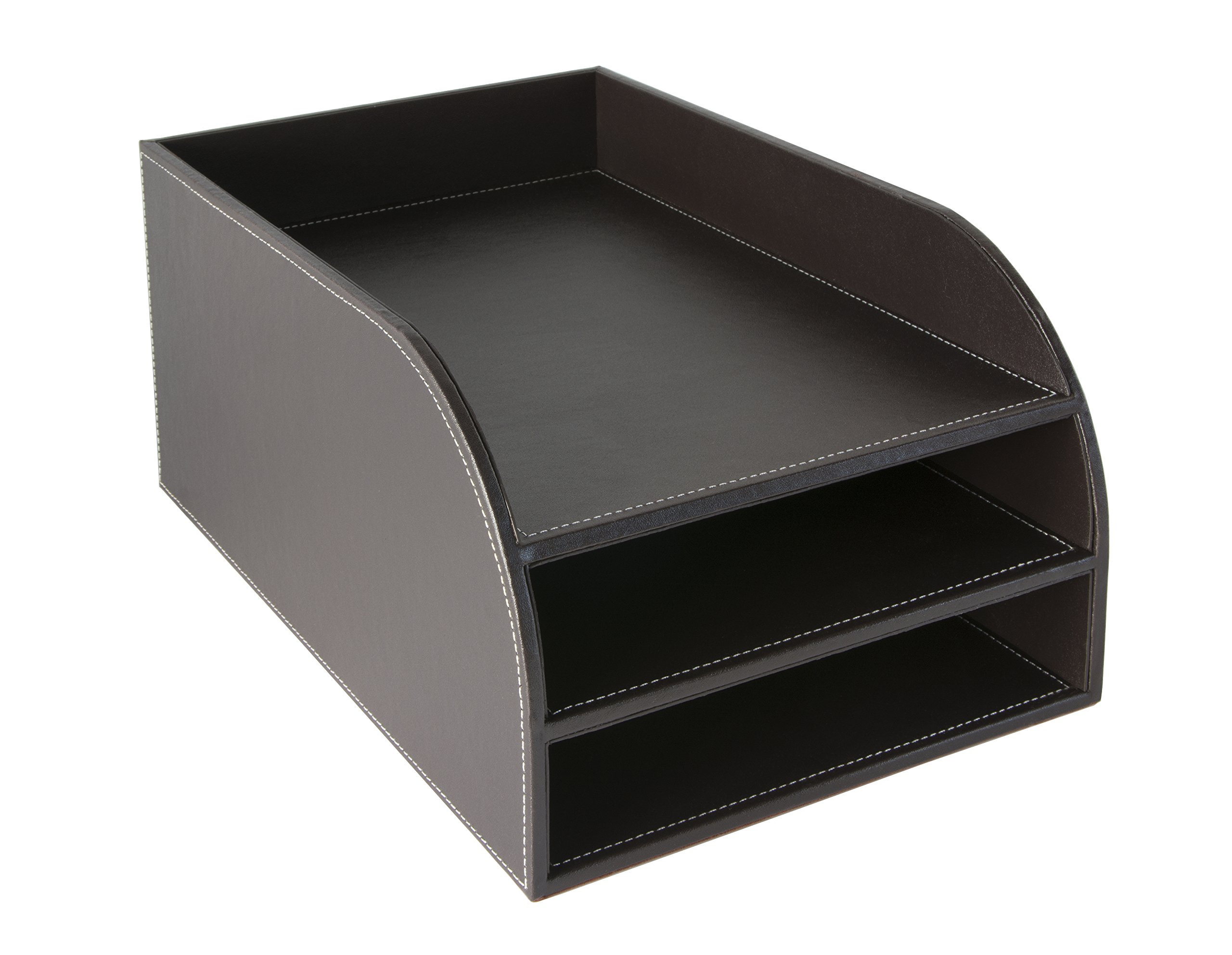 Brown Faux Leather 3-Tier Desktop Letter Organizer - Office File Holder for Mail, Documents, Bills & Paperwork - Perfect for Home, Office or Workspace Organization