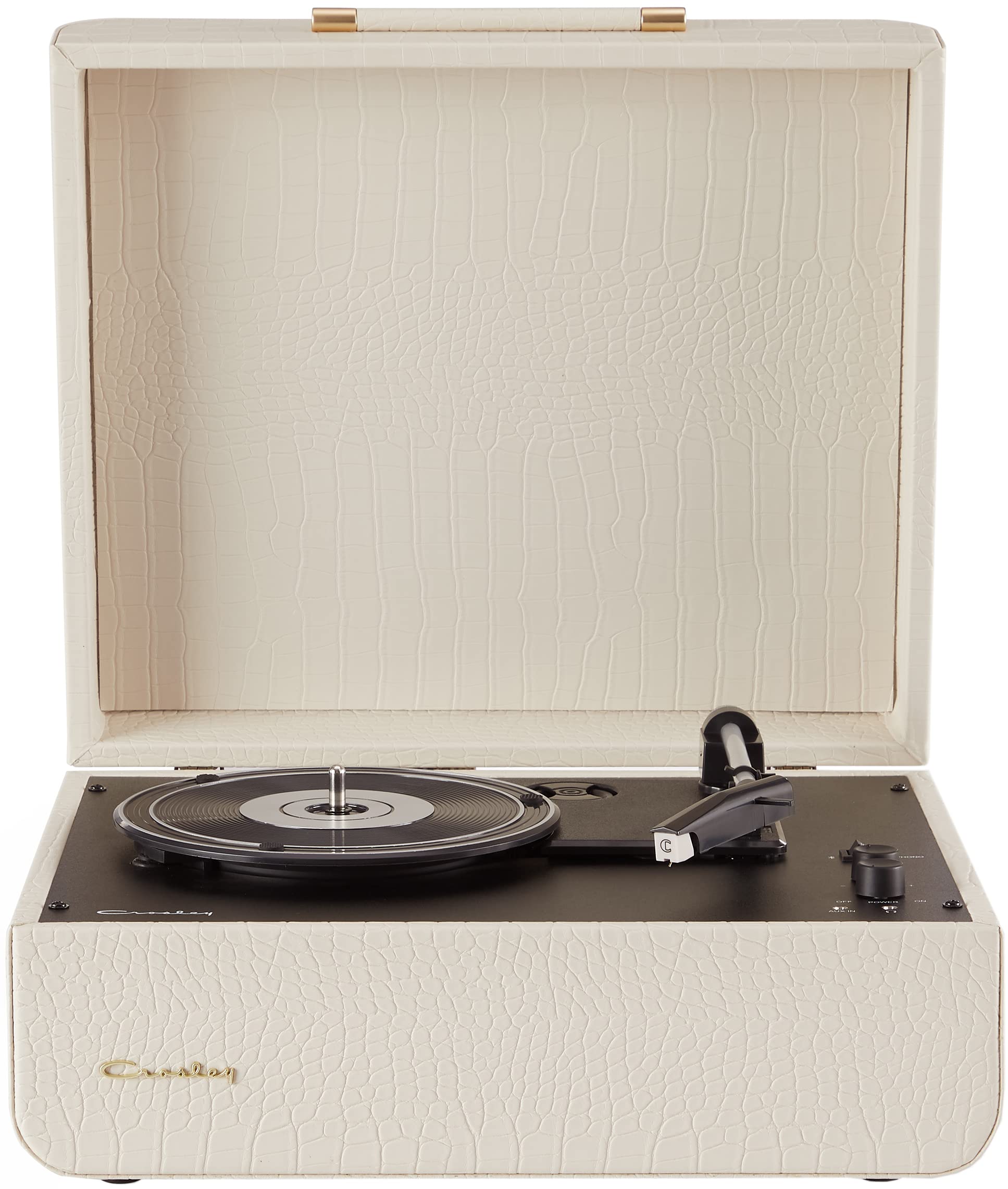 Crosley CR6255A-CC Mercury Vintage 3-Speed Bluetooth Turntable with Built-in Speakers | Vinyl Record Player with AUX Input/Output | Cream Crocodile Finish | Perfect for Home Decor & Music Lovers