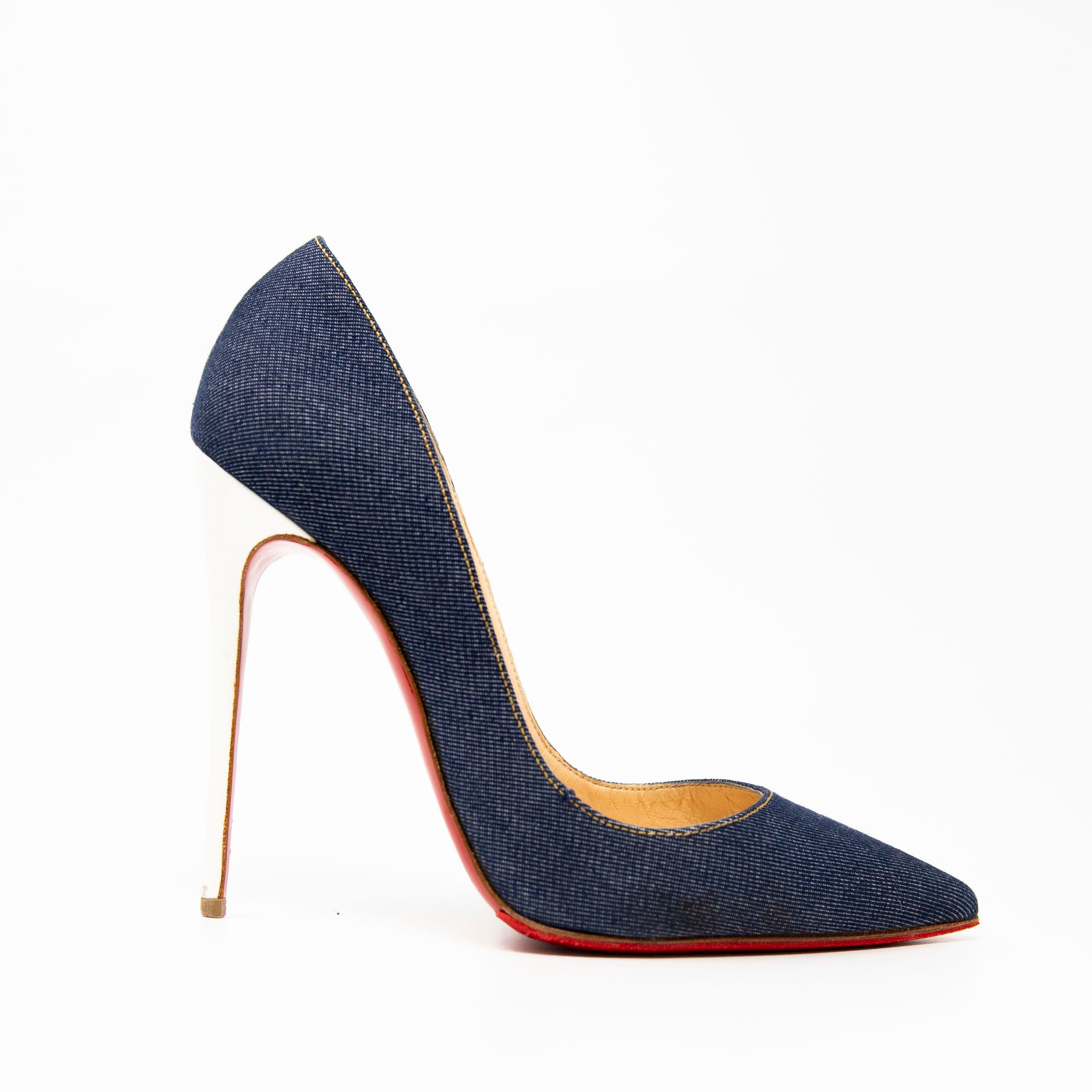 Christian Louboutin Blue Denim So Kate 100mm Pumps - Women's Luxury High Heels for Parties & Evening Events (Size 38)