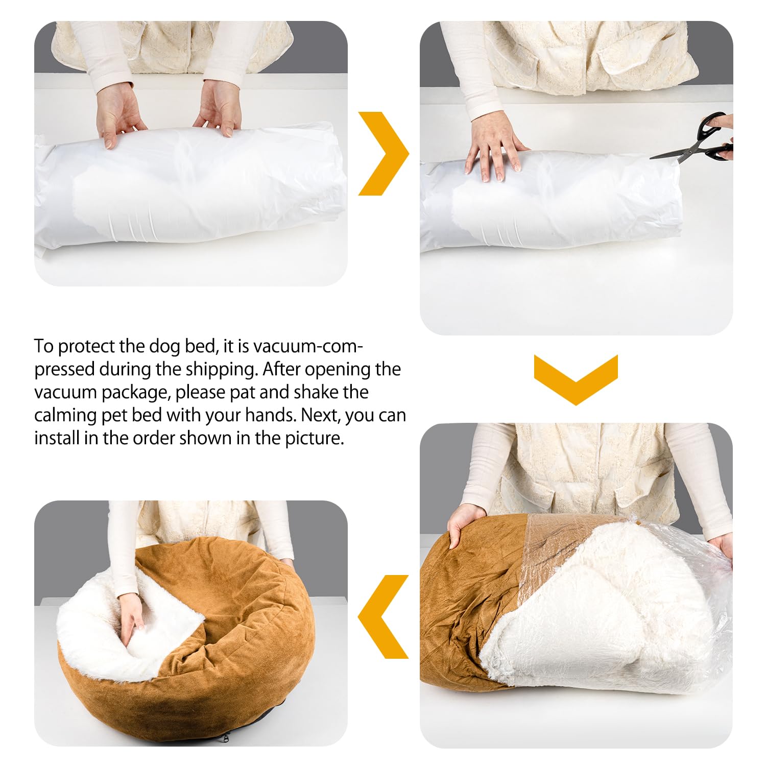 MICOOYO Small Dog Bed with Hooded Blanket - 24 Inch Round Donut Cuddler Pet Bed for Puppies & Cats, Washable & Comfortable (Khaki) - Perfect for Indoor Lounging, Crate Training & Cozy Napping