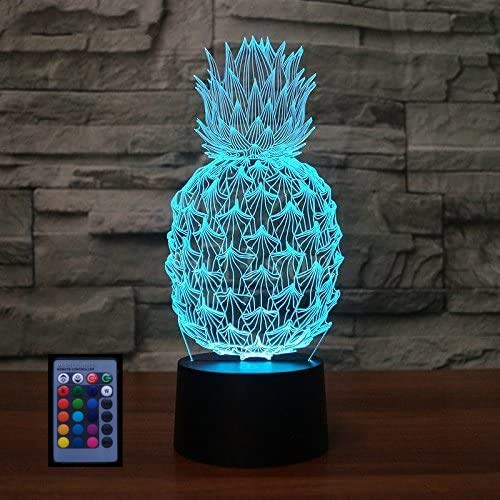 3D Pineapple Night Light - USB Powered LED Desk Lamp with Remote Control, 7/16 Color Changing Mood Light for Kids Room, Nursery, Bedroom Decor | Perfect Gift for Christmas, Birthday & Home Decoration