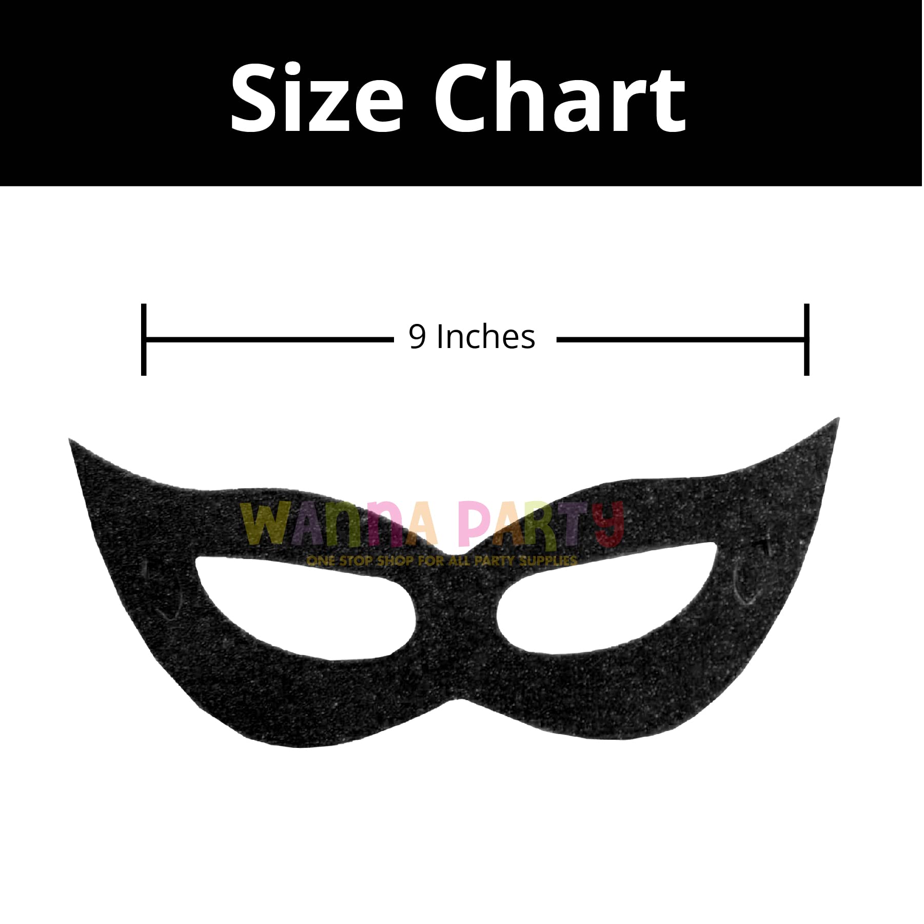 Glitter Eye Mask Paper for Party & Halloween - Black (Pack of 6) | Disposable Eye Cover for Spa, Travel & Sleep | Perfect for Costume Parties, Sleep Masks & Self Care