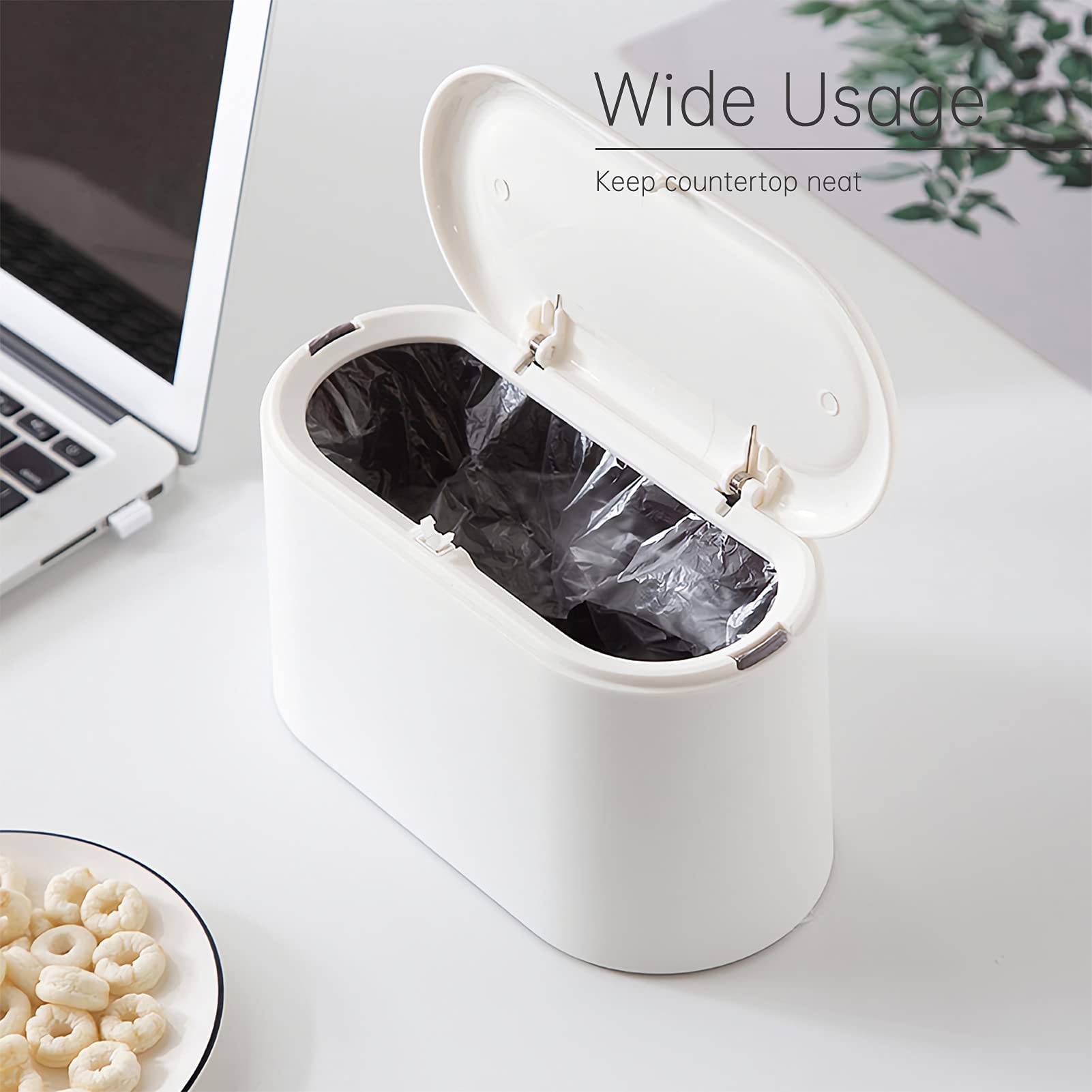 Mini Trash Can with Lid - Small Removable Garbage Bin, Compact Plastic Waste Basket for Bathroom, Office, Kitchen & Desk - Perfect for Countertop, Lint Disposal & Small Spaces (White) - Ideal for Home, Office, Dorm & Travel Use