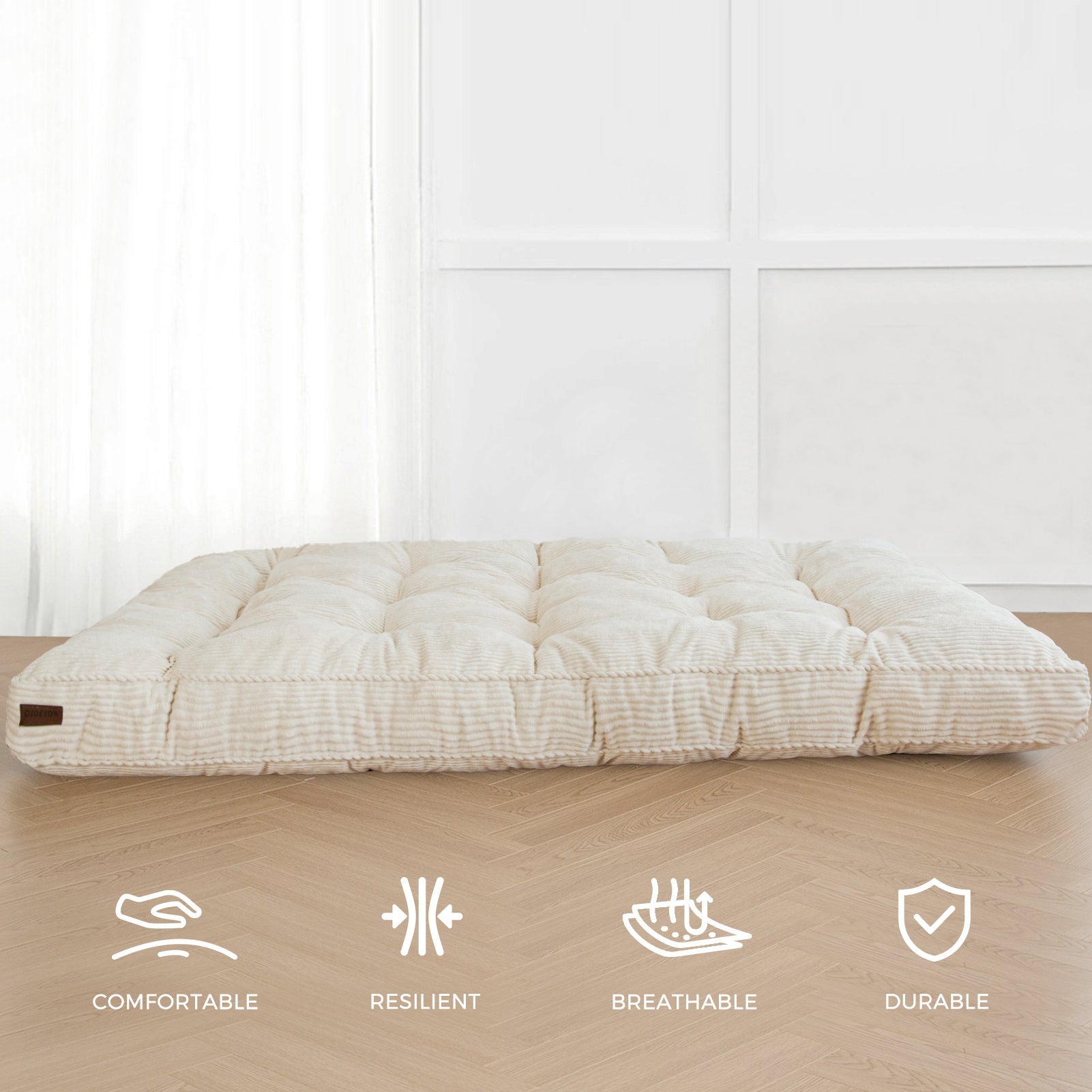 MAXYOYO 6-Inch Tufted Futon Sofa Bed - Thick Corduroy Fabric Floor Mattress for Adults (Mattress Only) in Beige | Perfect for Small Spaces, Guest Rooms & Dorm Rooms