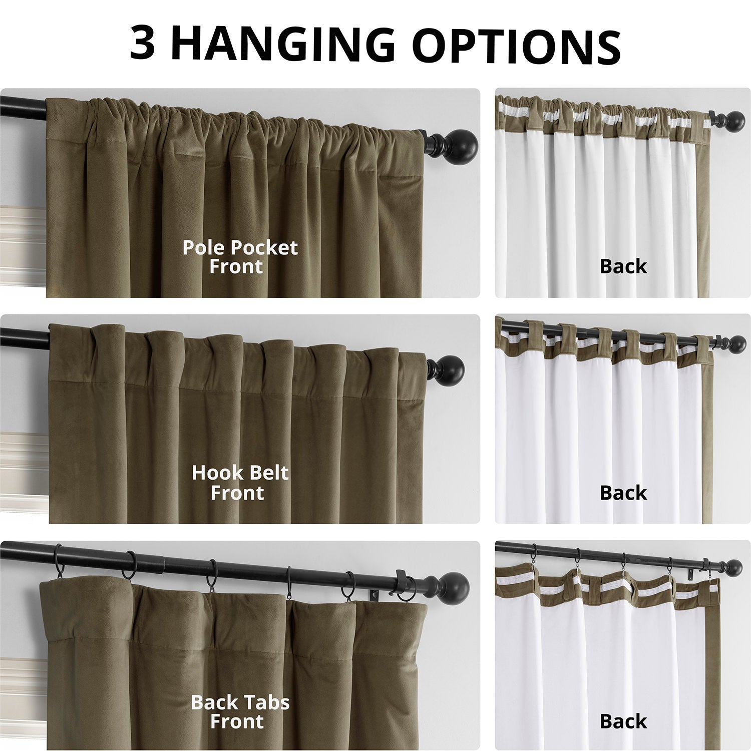 Denver Taupe Blackout Curtains for Bedroom - Signature Velvet Thermal Insulated Drapes for Living Room & Nursery - Noise Reducing & Light Blocking Window Treatments