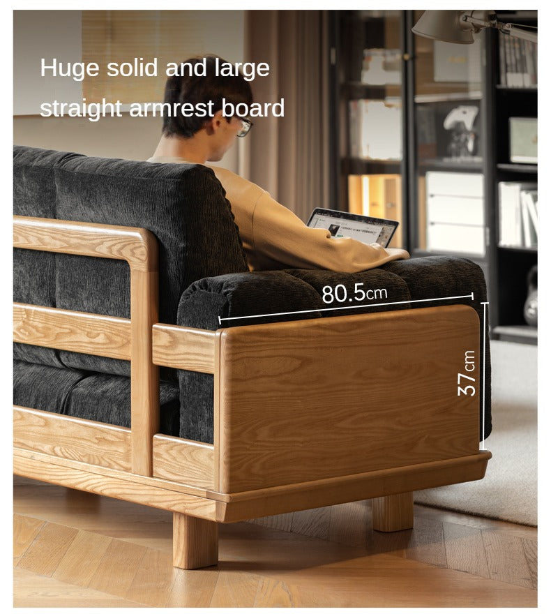 Modern Solid Wood Down Straight Sofa - Black Walnut & Ash Wood Frame - Perfect for Living Room, Lounge, or Office Comfort