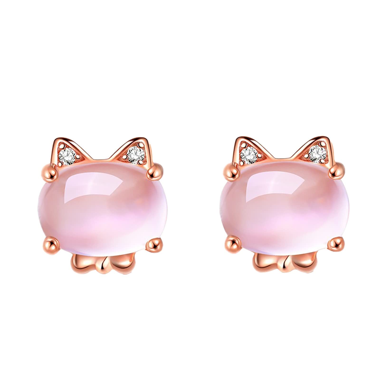 Pink Crystal Cat Stud Earrings for Women - Cute Rhinestone & Silver Stud Earrings - Perfect Gift for Cat Lovers - Elegant Gold Long Earrings for Daily Wear & Special Occasions