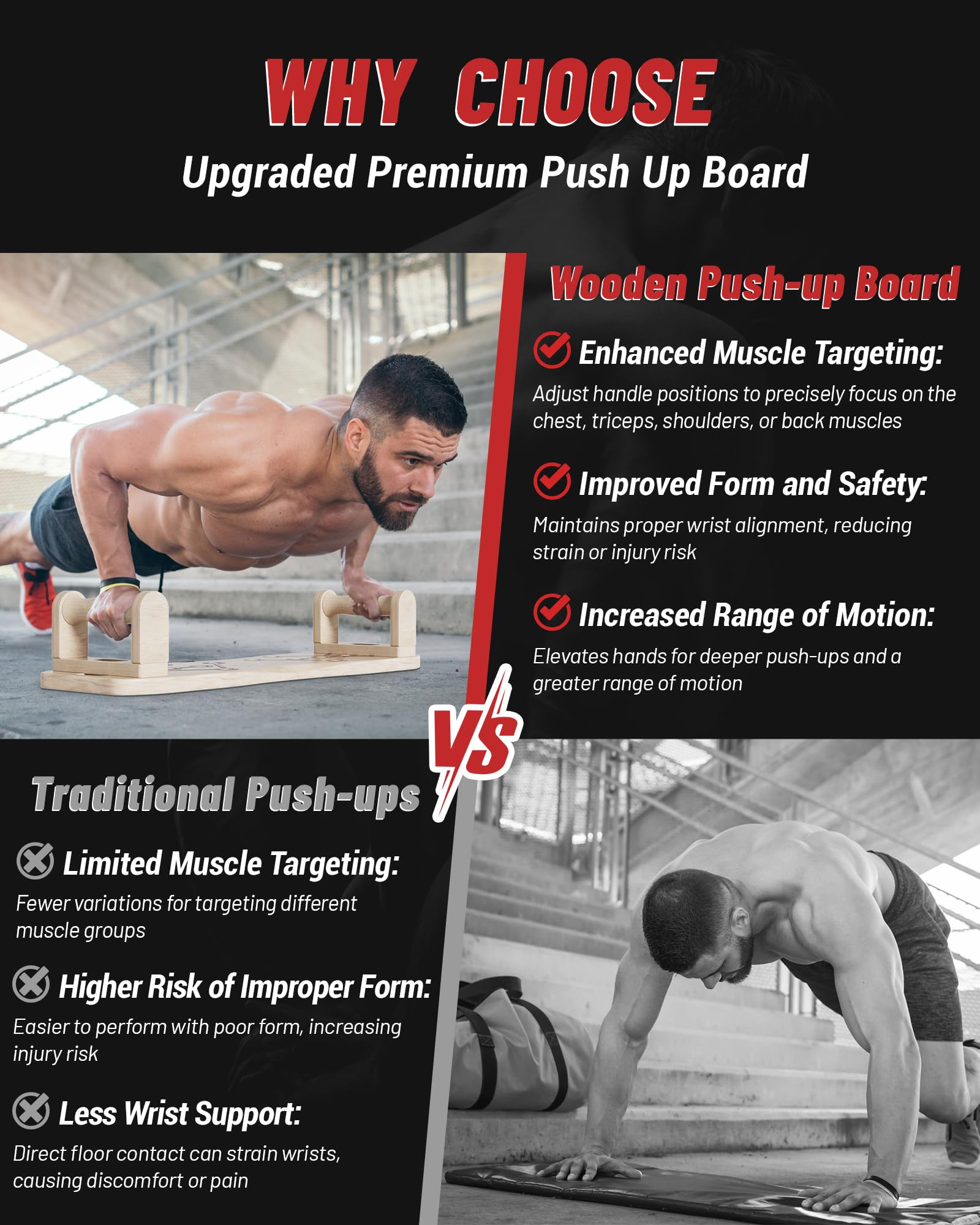 Foldable Push Up Board with Resistance Bands - Eco-Friendly Wooden Multi-Functional Portable Push Up Bar for Home Gym, Strength Training Equipment for Men & Women - Perfect for Full-Body Workouts, Muscle Building and Home Fitness Training