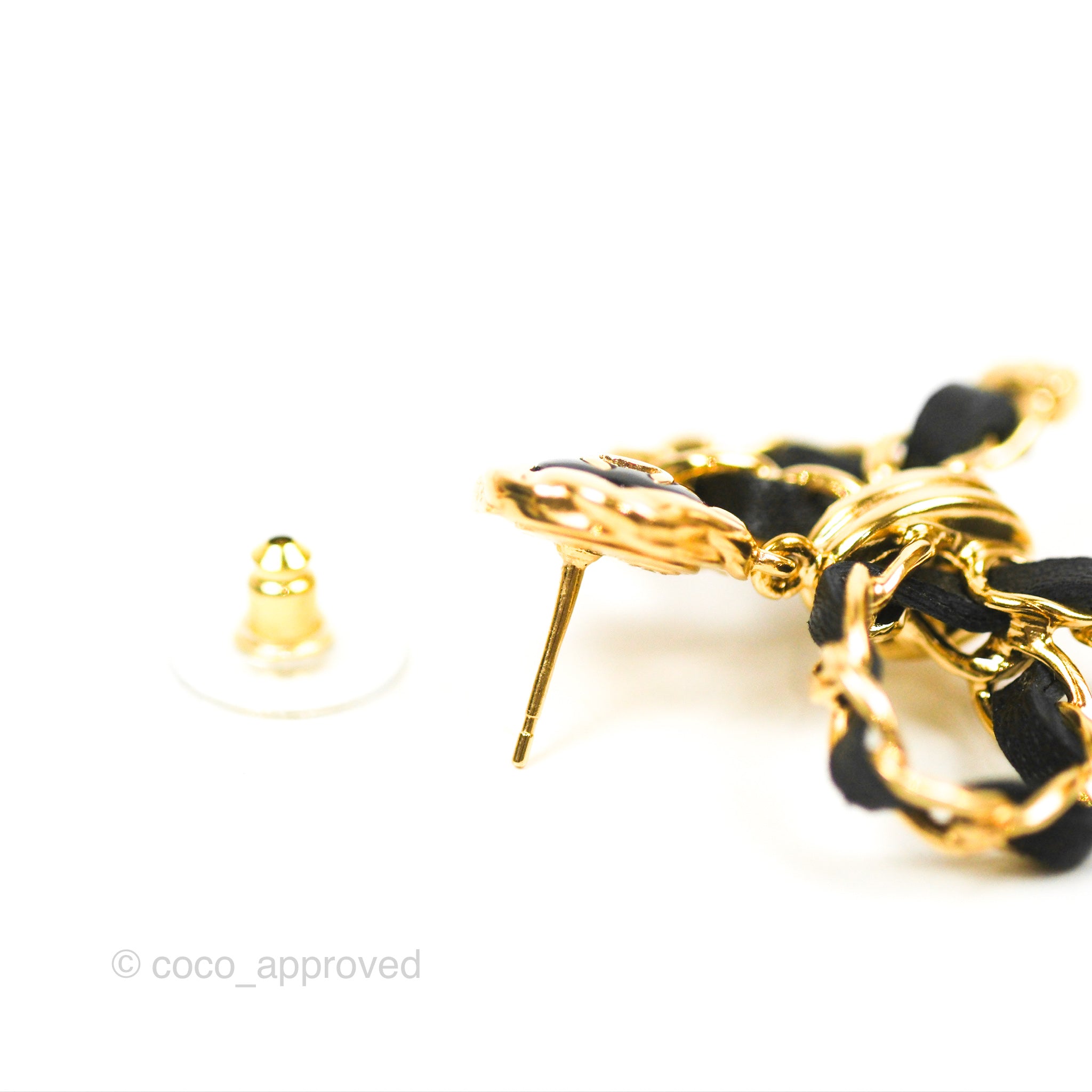 Chanel CC Chain Bow Earrings in Black Lambskin with Gold Tone - 22A Collection | Luxury Fashion Jewelry for Women, Perfect for Parties, Weddings & Special Occasions