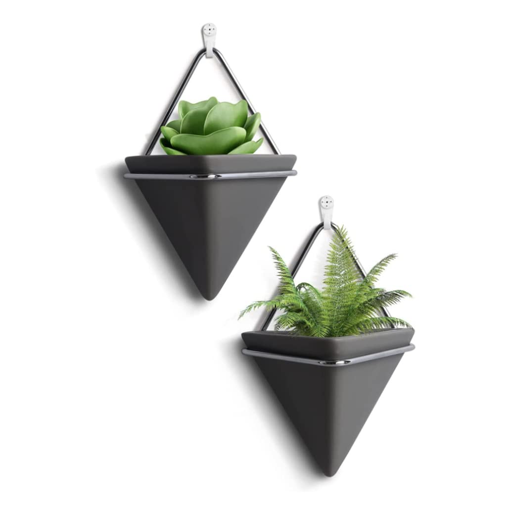 Naisicore 2-Pack Triangle Metal Ceramic Hanging Planters - 5.9x8.3 Inch Geometric Wall Mounted Succulent Pots for Indoor Plants, Flowers & Home Decor - Perfect for Living Room, Bedroom, Balcony & Office Decorations