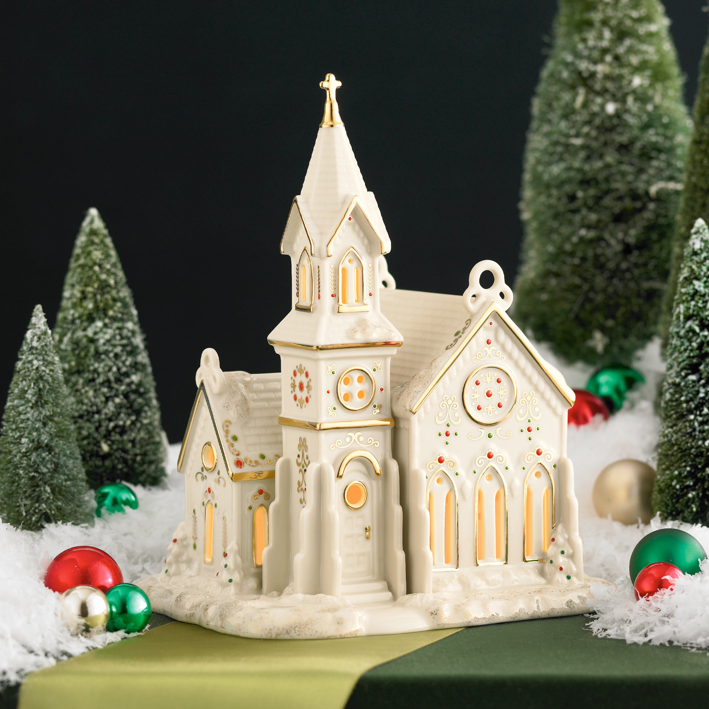 LED Mistletoe Park Light Up Village Church Figurine - Christmas Decoration for Home, Tabletop, Holiday Display - Perfect for Winter Village Scenes & Christmas Tree Decor