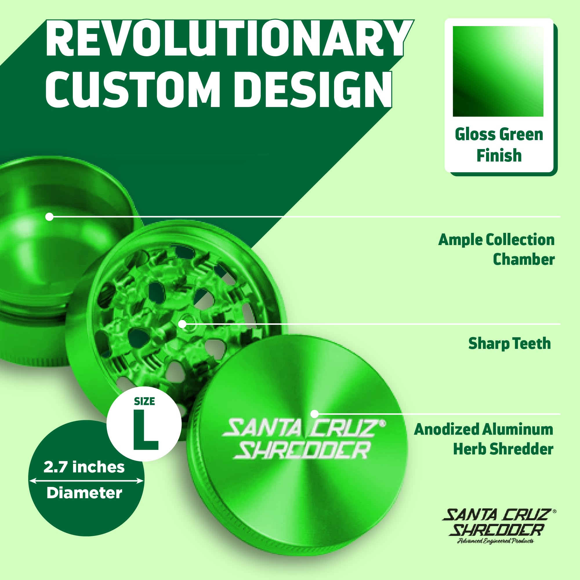 Premium Santa Cruz Shredder 3-Piece Metal Herb Grinder - Large 2.7