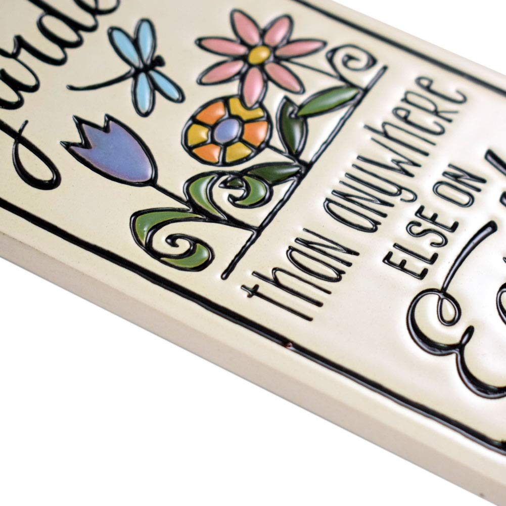 Ceramic Art Tile Garden Stake with 'I'm More Myself in My Garden' Quote, American Made, Perfect for Outdoor Decor and Garden Inspiration