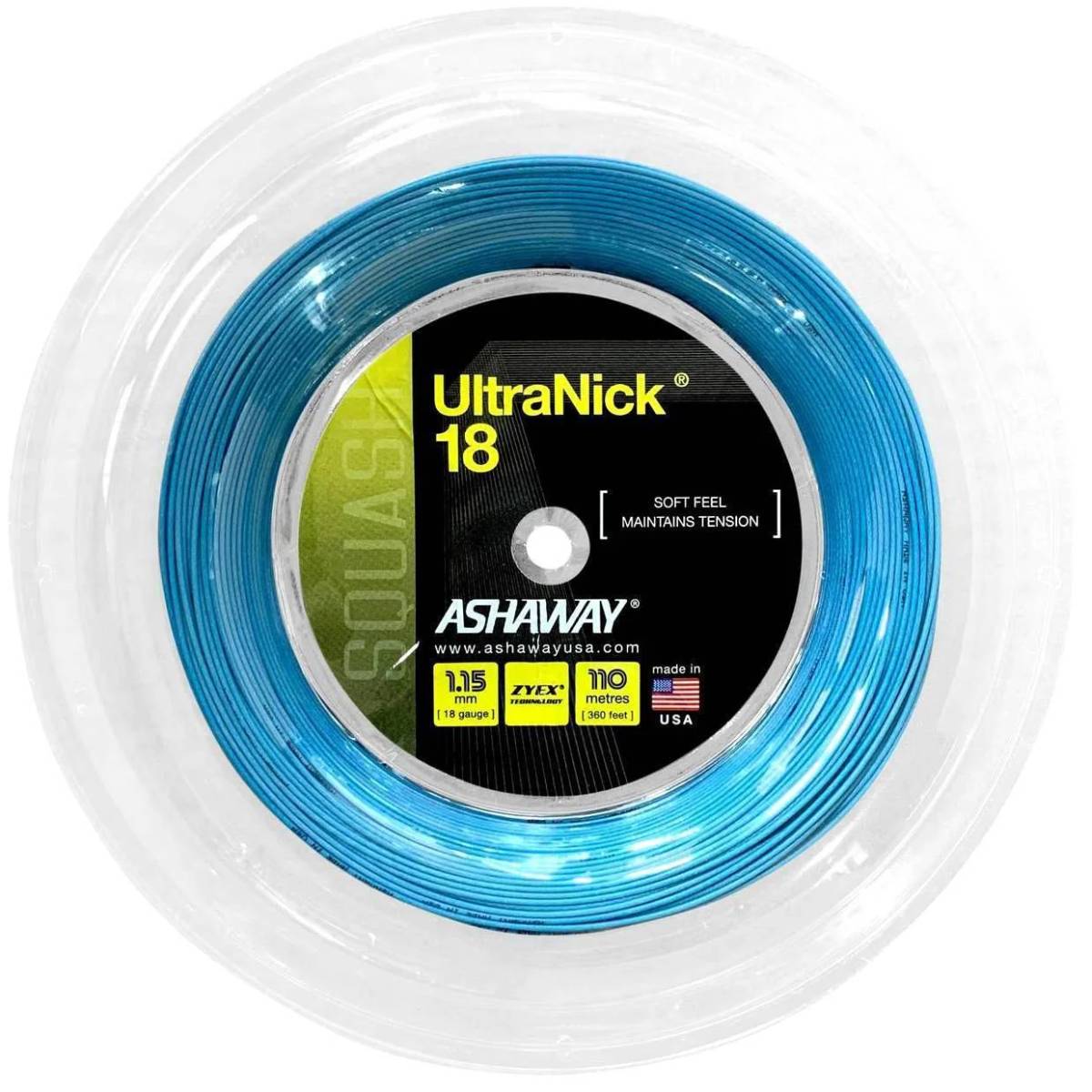 Ashaway UltraNick 18 Squash String Reel (660ft/200m) - High Performance Badminton & Squash Racket String - Durable Blue Polyester String for Enhanced Power & Control - Perfect for Competitive Play & Training