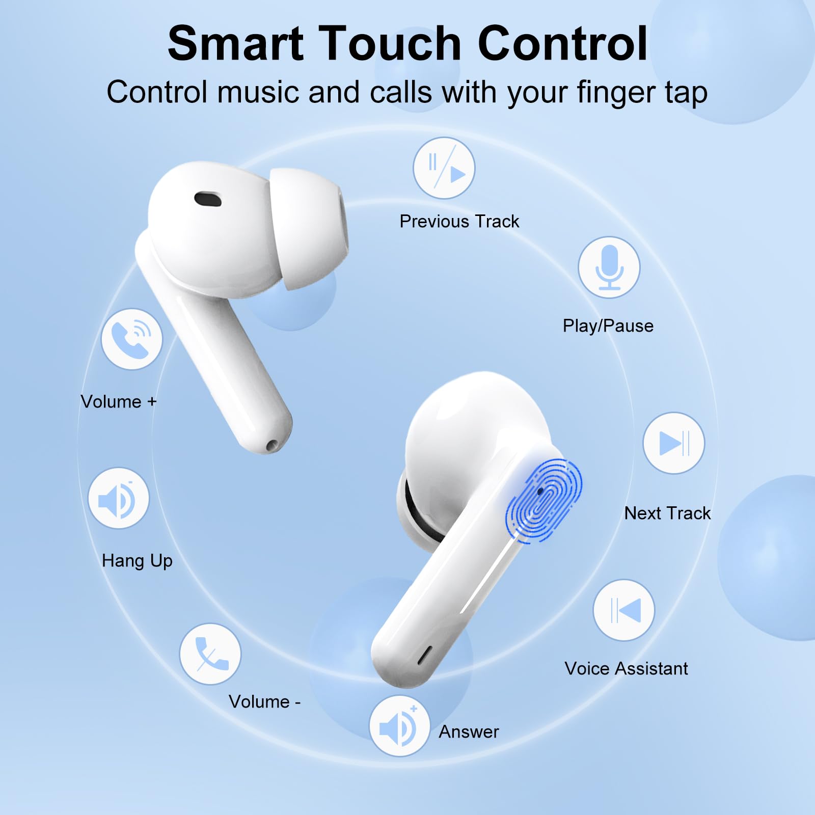 Wireless Bluetooth Earbuds with 45H Playtime & LED Power Display - IPX7 Waterproof, Active Noise Cancelling, Fast Charge for Gym, Running, Travel & Work