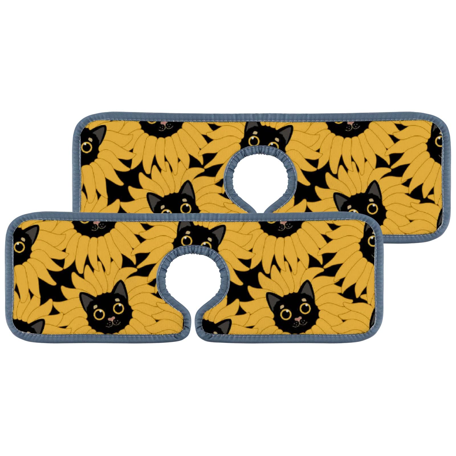Sunflower Black Cat Sink Faucet Splash Guard - 4 Pack Absorbent Countertop Mats for Kitchen & Bathroom - Waterproof RV Tap Protector Pads to Prevent Stains | Perfect for Home, RV, and Office Use
