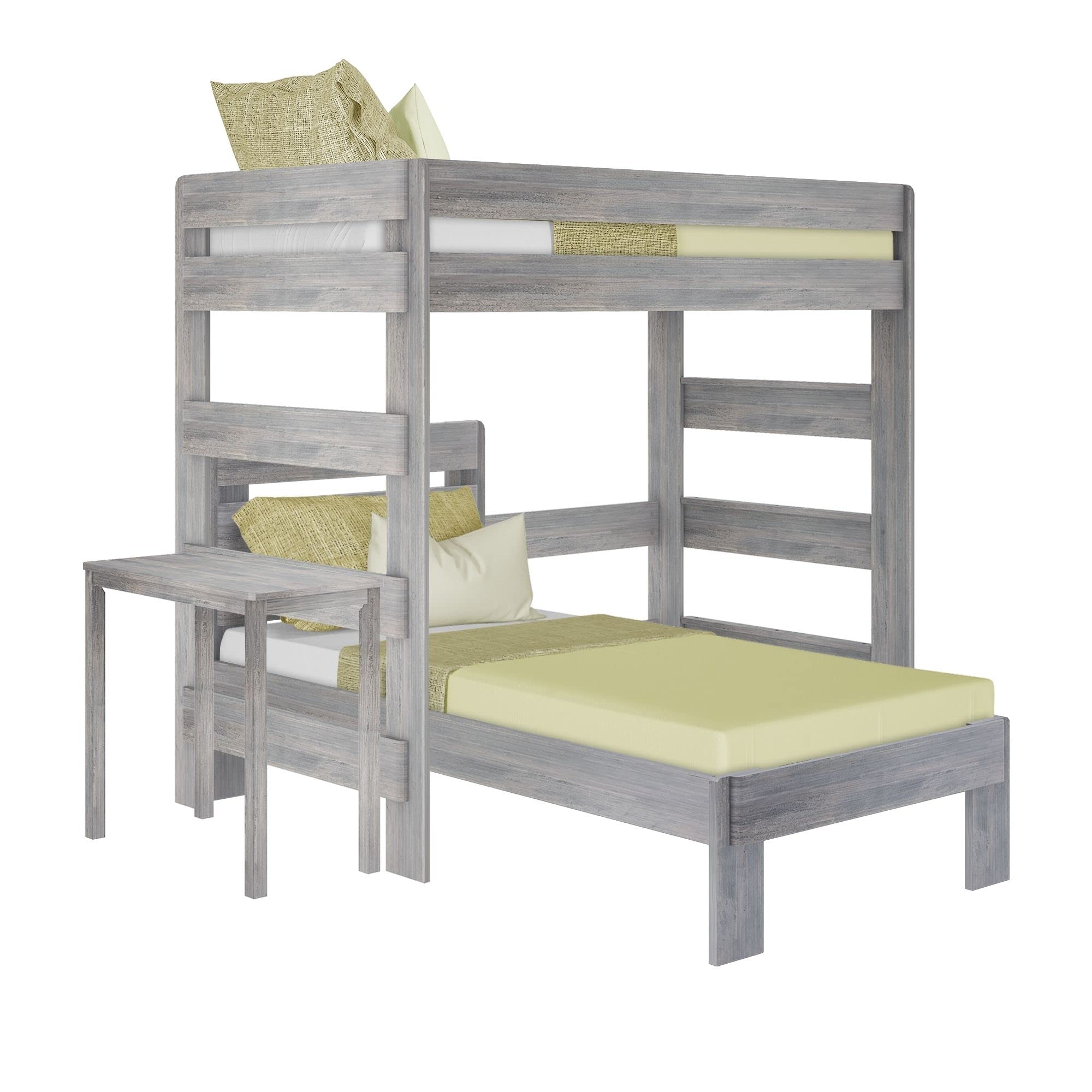 Max & Lily Modern Farmhouse L-Shaped Twin Over Twin Bunk Bed with Desk for Kids - Driftwood Finish | Space-Saving Loft Bed for Small Bedrooms & Shared Kids' Rooms