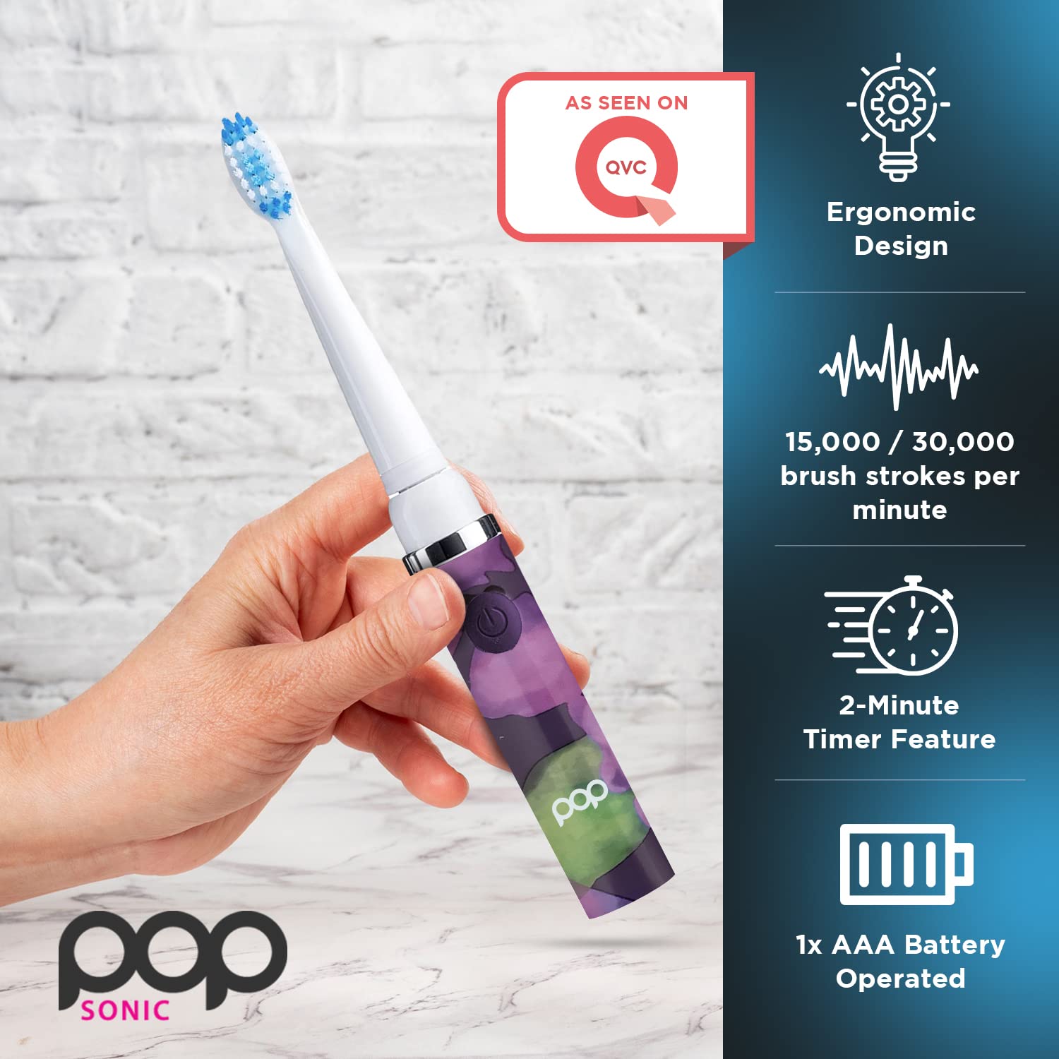 Pop Sonic Electric Toothbrush for Kids & Travel - Purple Watercolor Design, 2 Speed Modes (15,000-30,000 RPM), AAA Battery Powered with Dupont Nylon Bristles | Perfect for Home, School & Family Trips