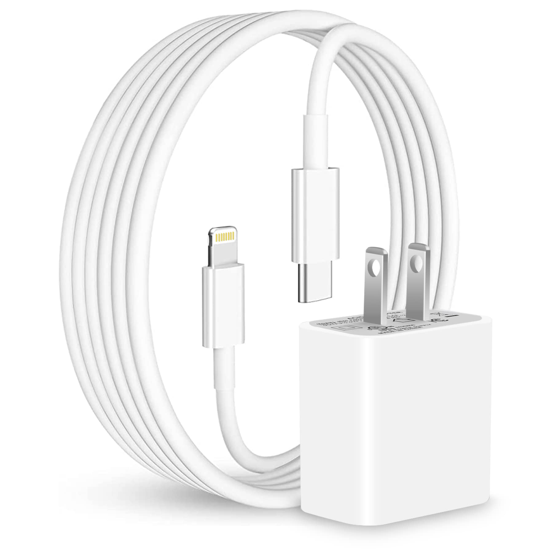 Apple MFi Certified 20W USB C Fast Charger with 6FT Type C to Lightning Cable - PD Quick Charging Block Adapter for iPhone 14/13/12/11 Pro Max/Mini/XS/XR/X/8 & iPad - Perfect for Home, Office and Travel Charging