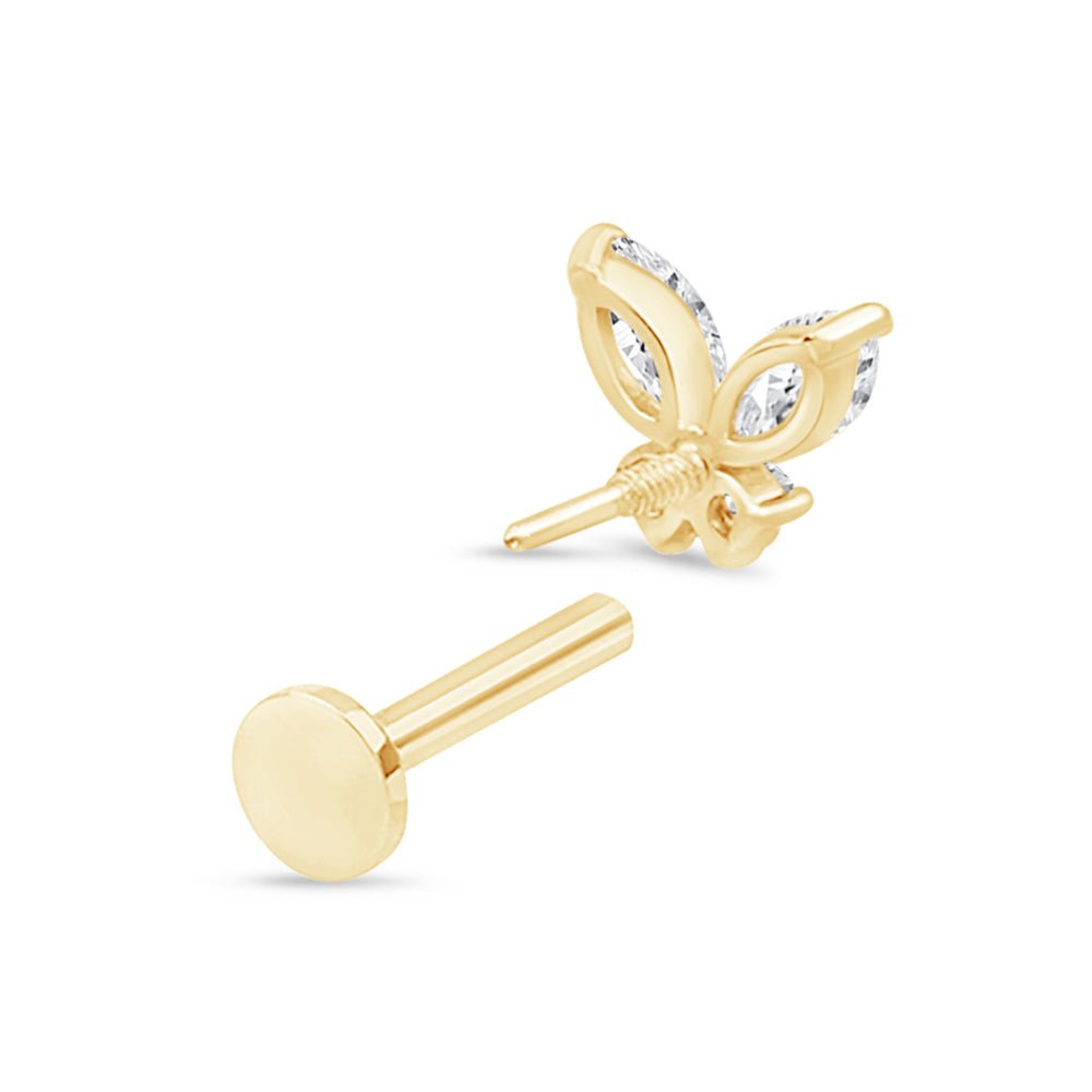 14K Yellow Gold Fluttering Butterfly Flat Back Stud Earrings - Dainty & Elegant Jewelry for Women, Perfect for Everyday Wear, Parties & Gifts