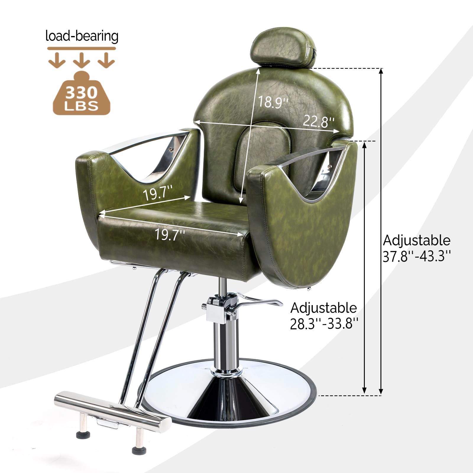 OmySalon Professional Heavy Duty Barber Chair with Adjustable Footrest - Salon Styling Chair for Haircuts, Braiding, Shampoo, Facials & Waxing - Perfect for Hair Salons, Spas & Beauty Clinics (Green)