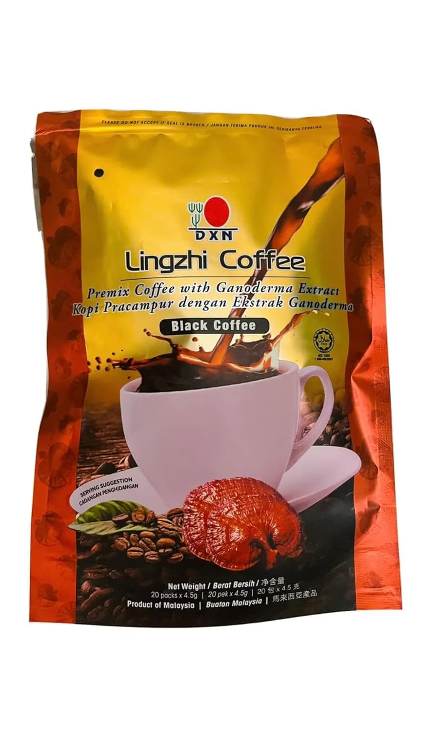 DXN Lingzhi Black Coffee 3-in-1 Instant Coffee Mix - Reishi Mushroom Energy Boost for Workouts, Office & Morning Routine