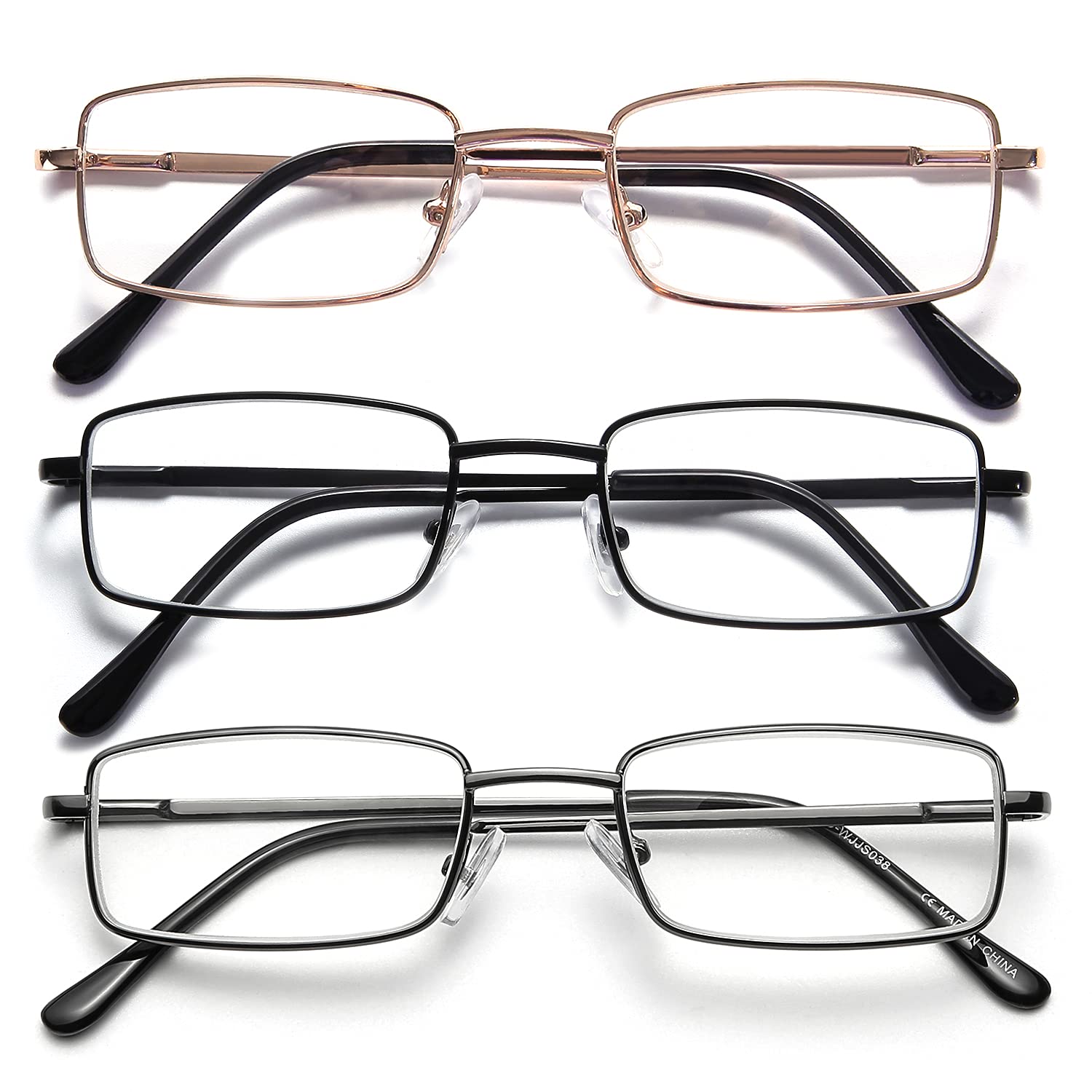 OKH Blue Light Blocking Reading Glasses - 3 Pack Metal Frame for Men - Perfect for Office & Screen Use
