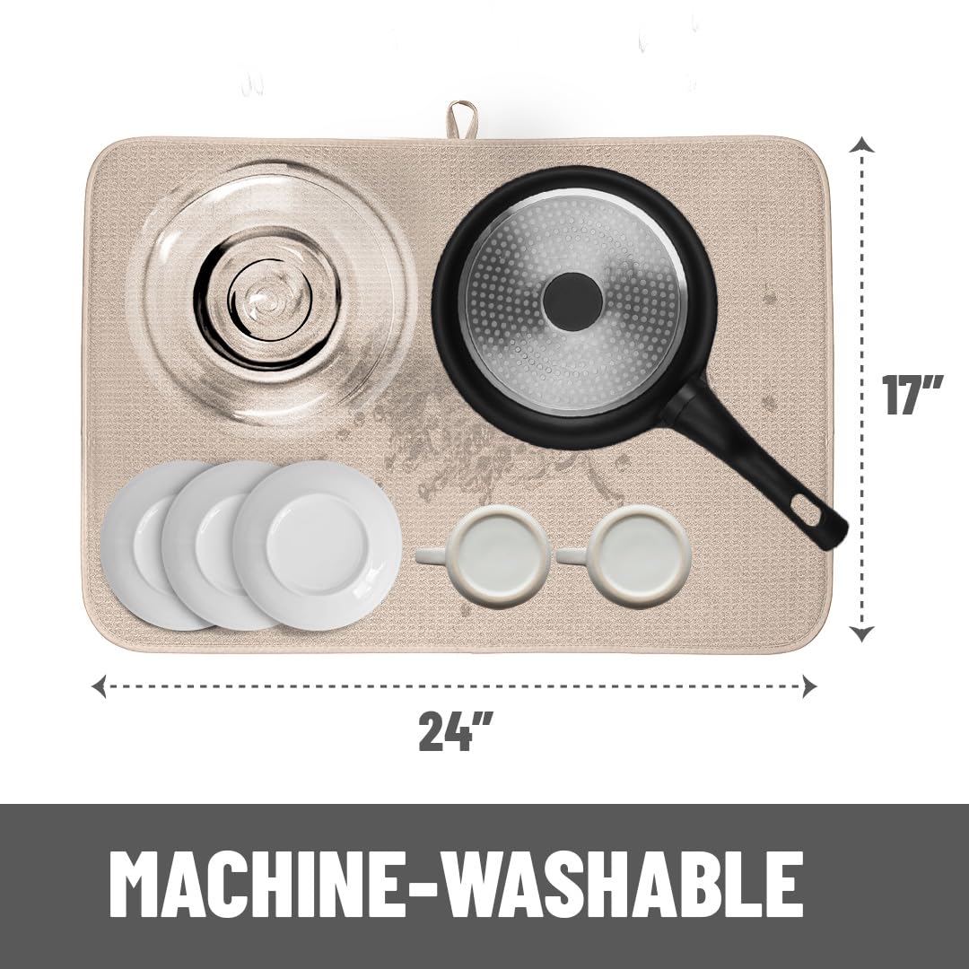 Bellemain XXL Microfiber Dish Drying Mat - Super Absorbent for Kitchen Counter (17x24