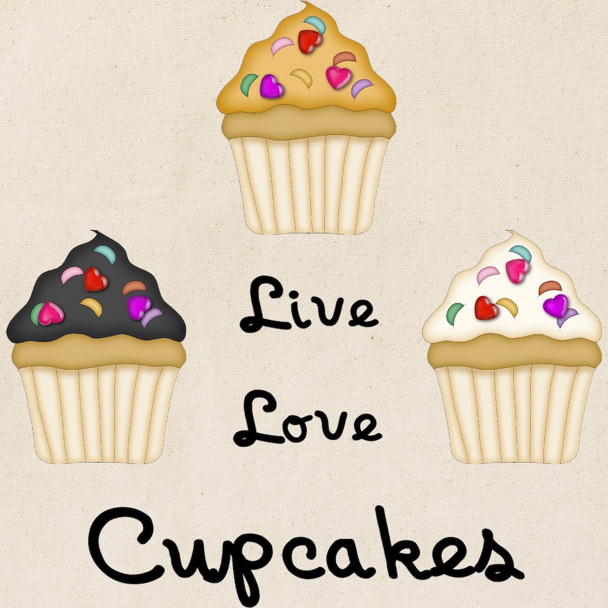 Live Love Cupcakes Natural Canvas Tote Bag - Reusable Grocery Shopping Bag for Women, Eco-Friendly Grocery Haul & Farmers Market Tote