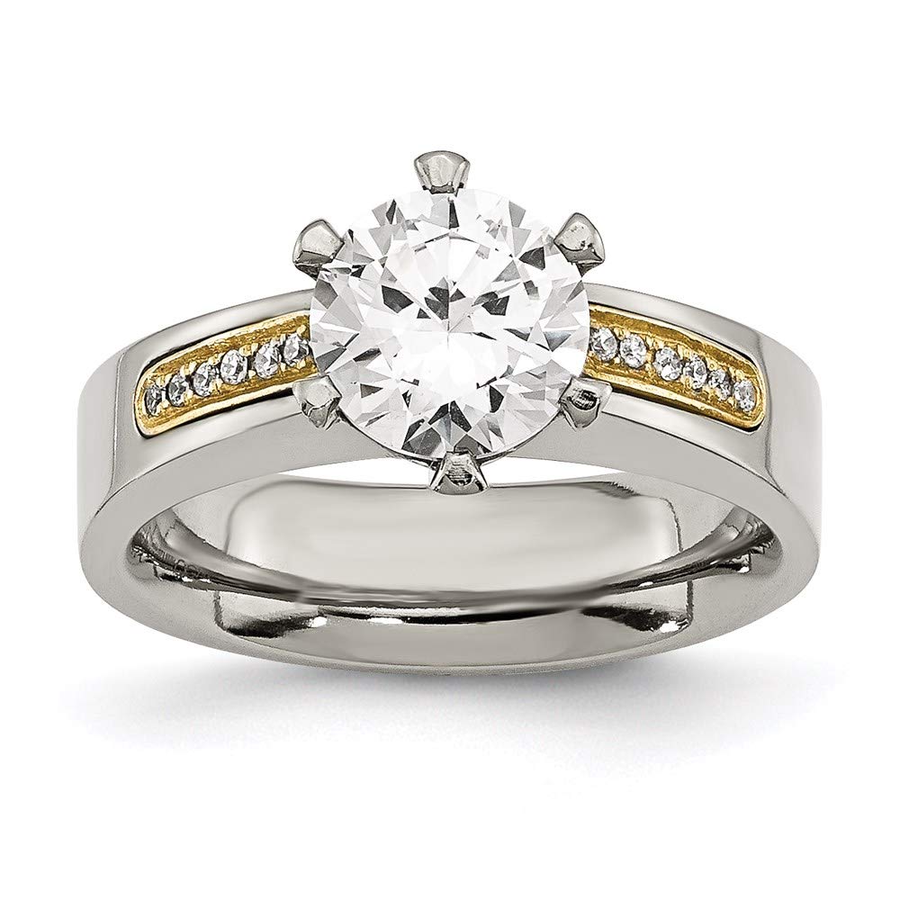 Elegant Titanium & 14k Gold Inlay Accent Ring with Cubic Zirconia CZs - Perfect for Weddings, Anniversaries & Special Occasions
