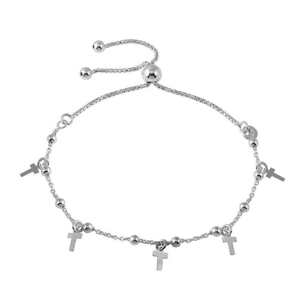 925 Sterling Silver Hanging Cross Lariat Bracelet with Box Chain & Beaded Charm - Elegant Symbolic Jewelry for Women & Girls | Perfect for Daily Wear, Gifts & Special Occasions