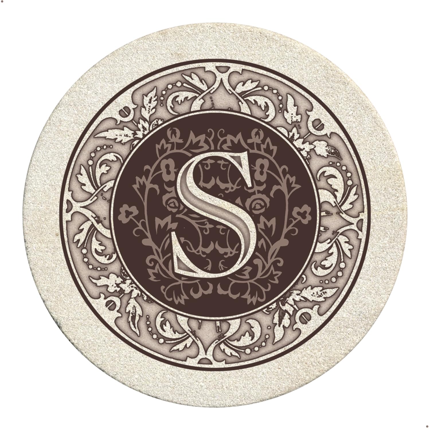 Thirstystone Monogram Letter S Absorbent Sandstone Coaster Set of 4 | Made in USA | Decorative & Highly Absorbent Drink Coasters | Easy to Clean | Perfect for Home Bar, Office Desk & Coffee Table Decor