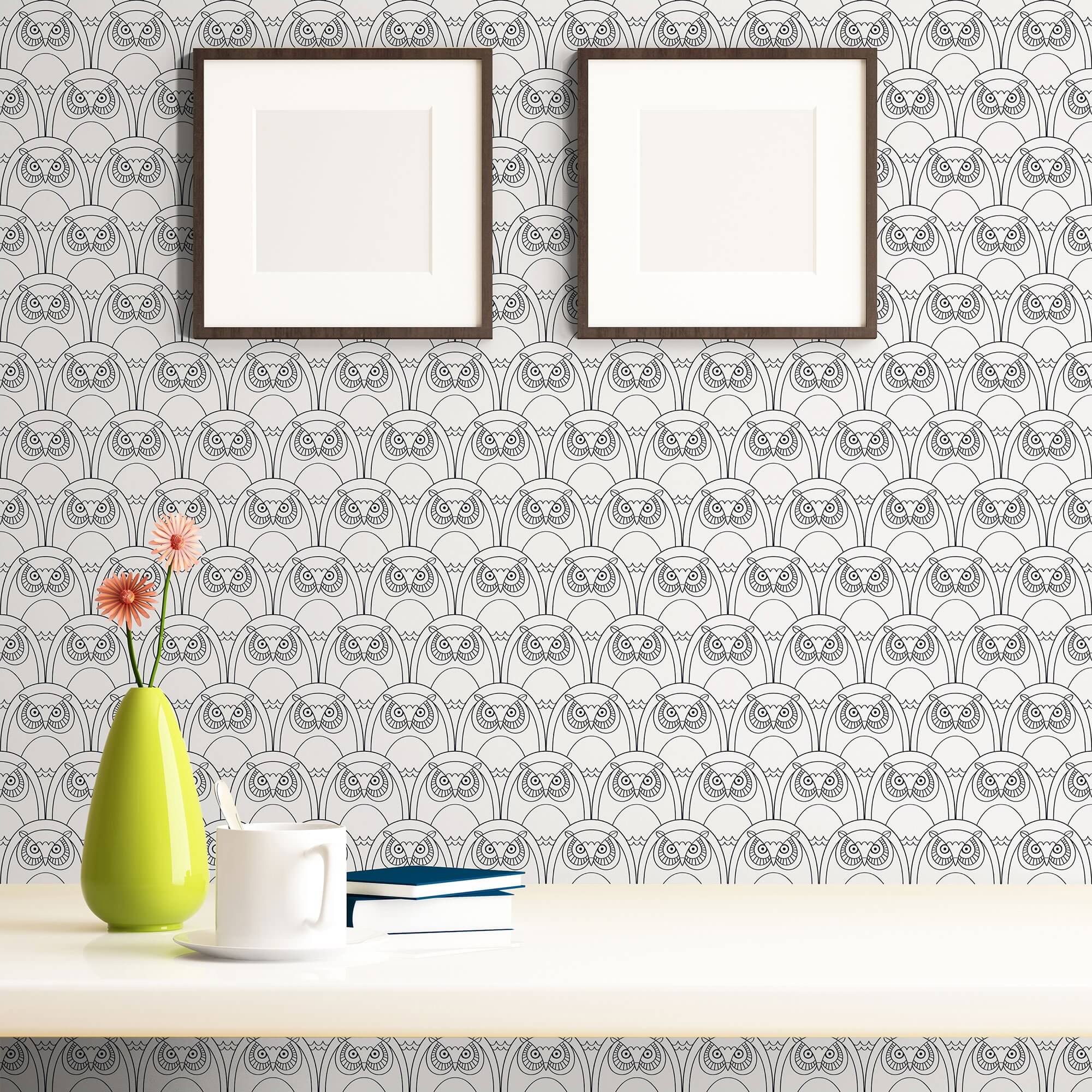 White Owl Animal Peel and Stick Removable Wallpaper - Self-Adhesive Decorative Wall Covering for Nursery, Kids Room & Home Decor - Easy to Apply & Remove