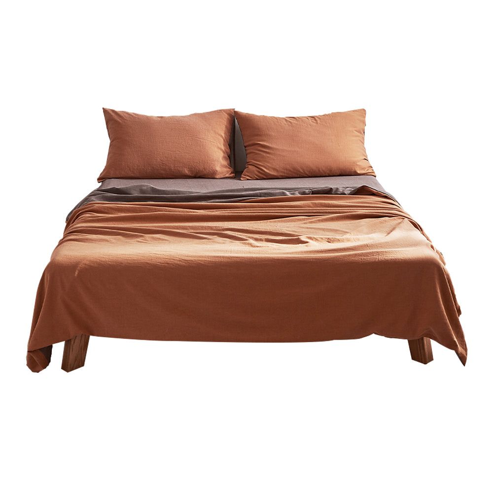 Premium 100% Cotton Sheet Set - Double Size, Soft & Breathable, Orange Brown - Perfect for Cozy Bedrooms, Guest Rooms & Dorm Comfort