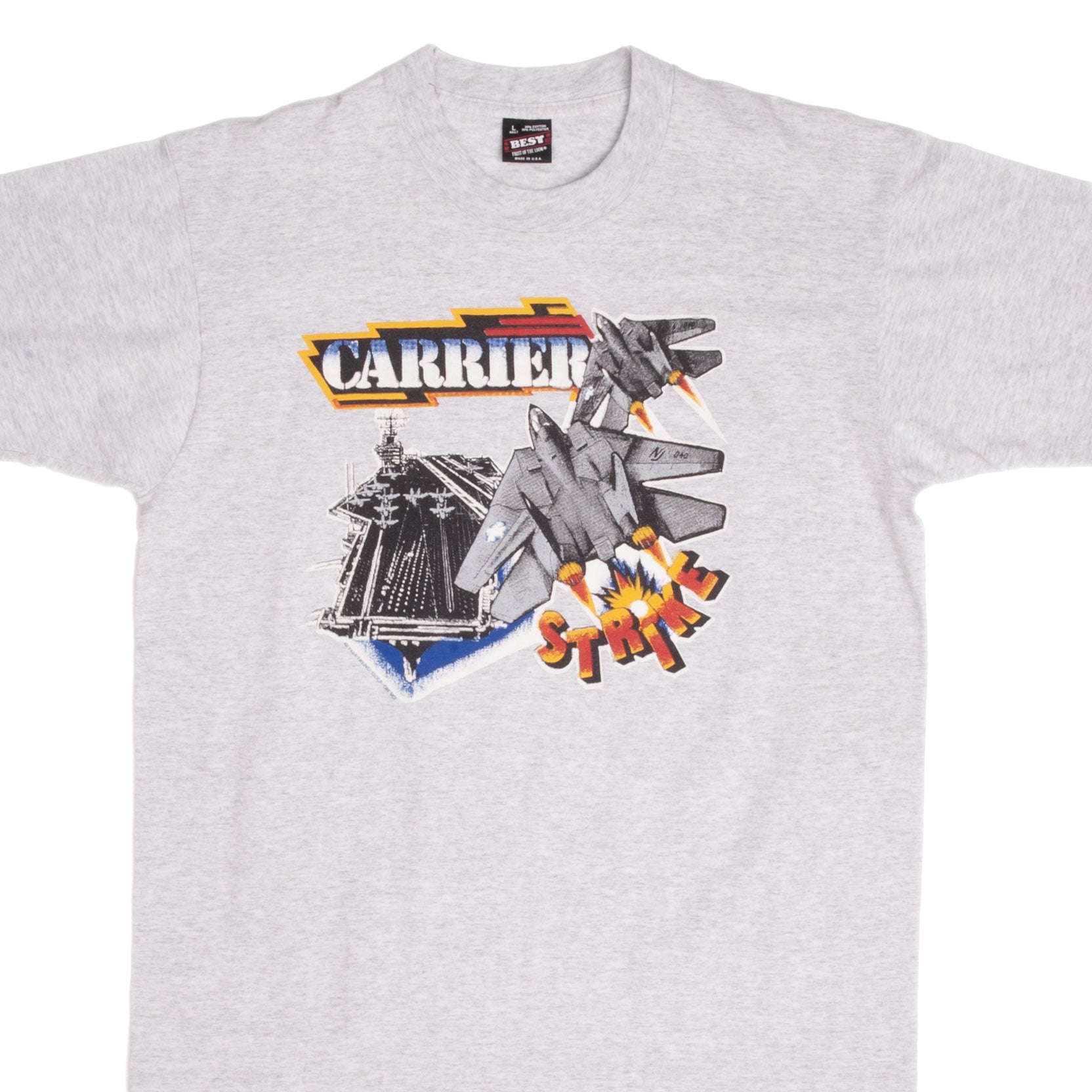 Vintage 1990 US Navy Aircraft Carrier T-Shirt - Large Size, Made in USA | Military Apparel, Patriotic Gift, Casual Wear for Men & Women