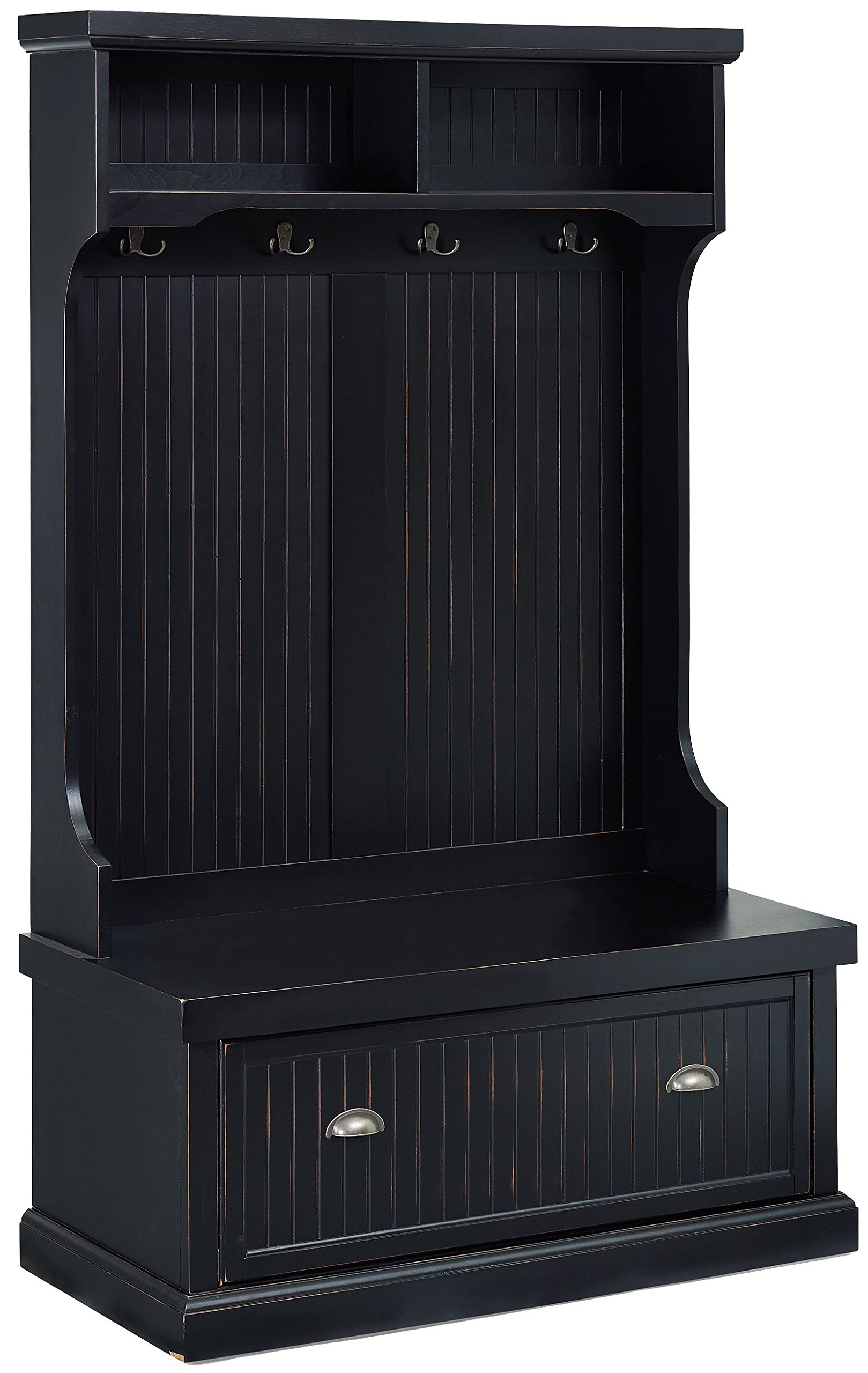 Crosley Furniture Seaside Hall Tree - Distressed Black Coat Rack with Bench & Storage | Perfect for Entryway, Mudroom & Foyer Organization