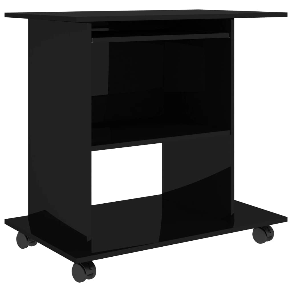 SKM Modern Computer Desk - High Gloss Black Finish, 31.5