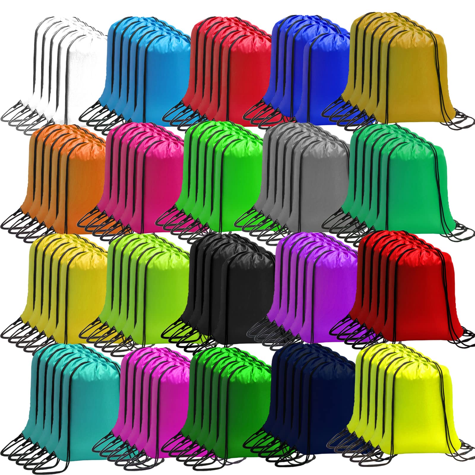 CAIHONG 100 Pack Drawstring Bags Bulk - 20 Color Options for Gym, Travel & Storage | Reusable Cinch Sack Backpacks for Women & Men | Perfect for Sports, Events & Organization