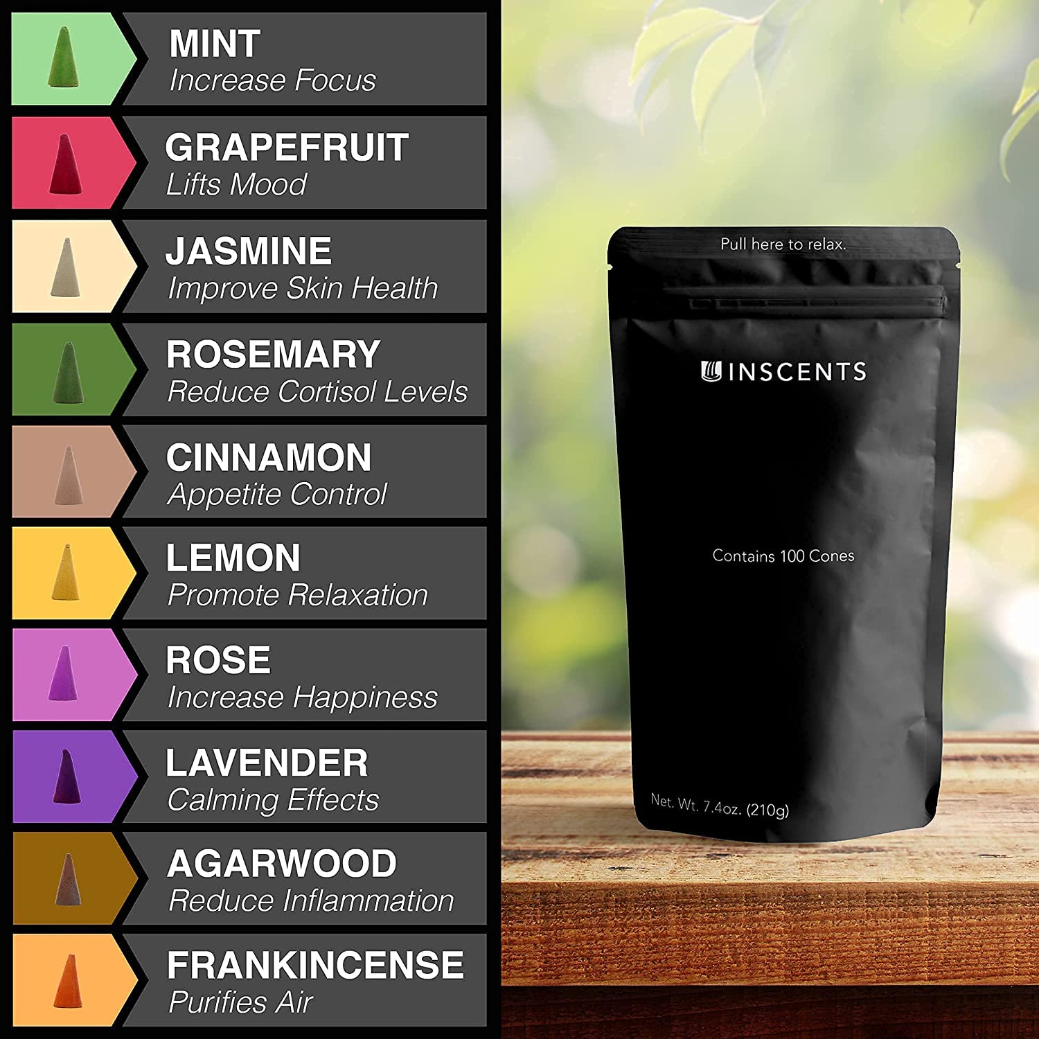 Inscents Waterfall® 100% Natural Backflow Incense Cones - 100 Pack for Relaxation, Meditation & Mindfulness | Rose, Lavender, Mint, Lemongrass Aromatherapy | Perfect for Yoga, Spa, Home Decor and Stress Relief