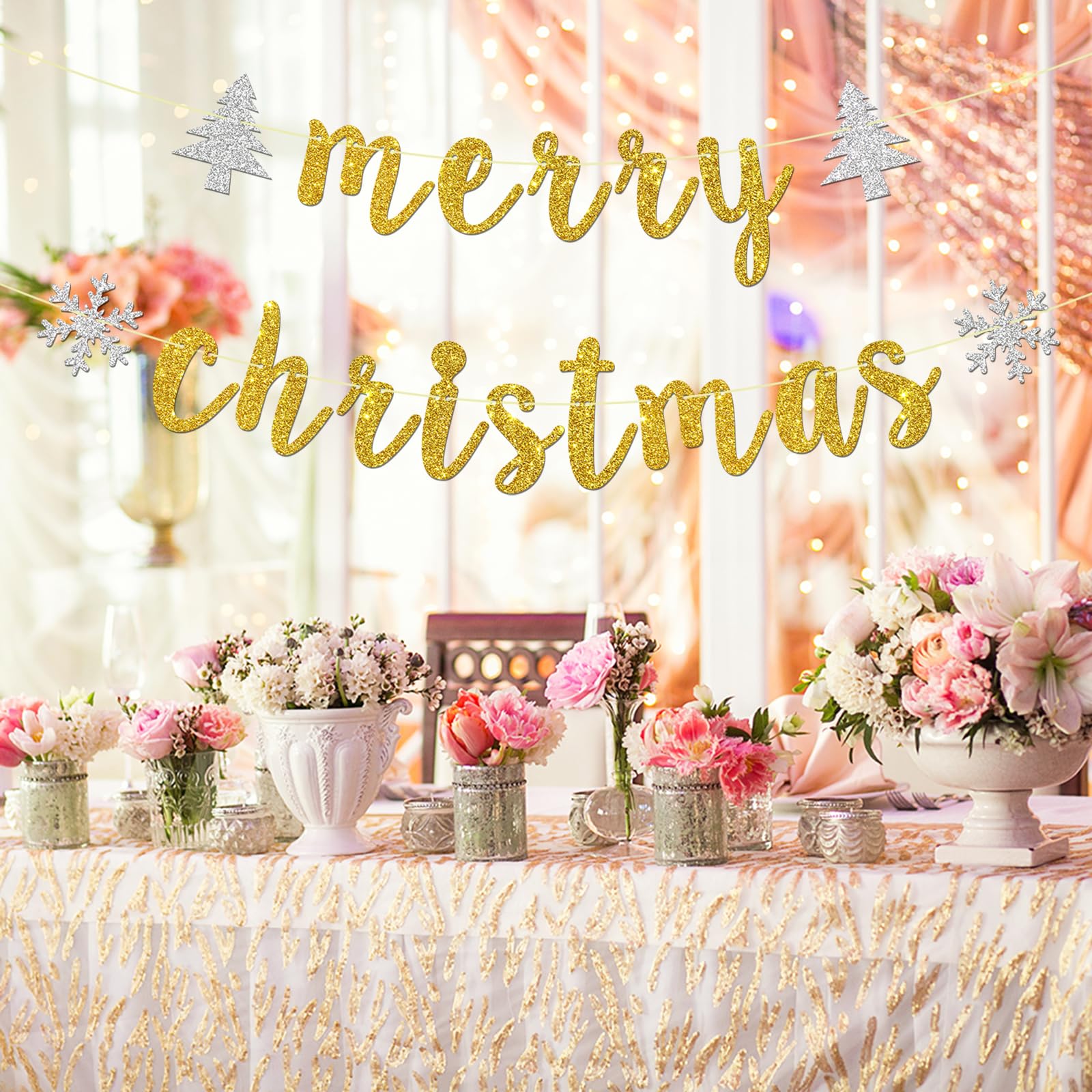 Merry Christmas Banner - Gold Glitter Holiday Party Decor for Christmas, New Year's Eve & Xmas - Perfect for Home, Office & Festive Celebrations