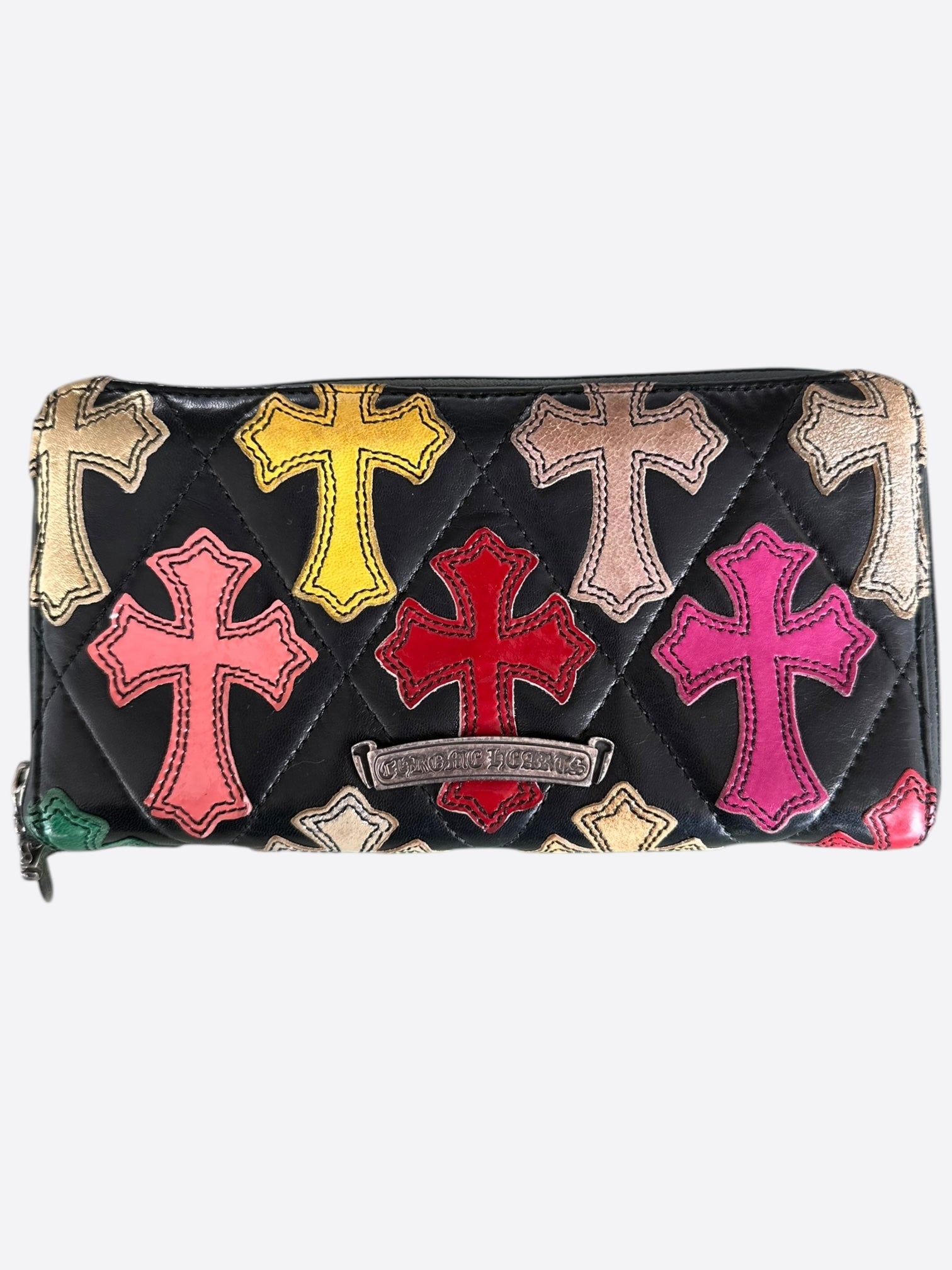 Chrome Hearts Black Multicolor Cross Patch Leather Wallet for Men - Stylish Bifold Design with Secure Card Slots | Perfect for Everyday Use, Travel & Gift Giving