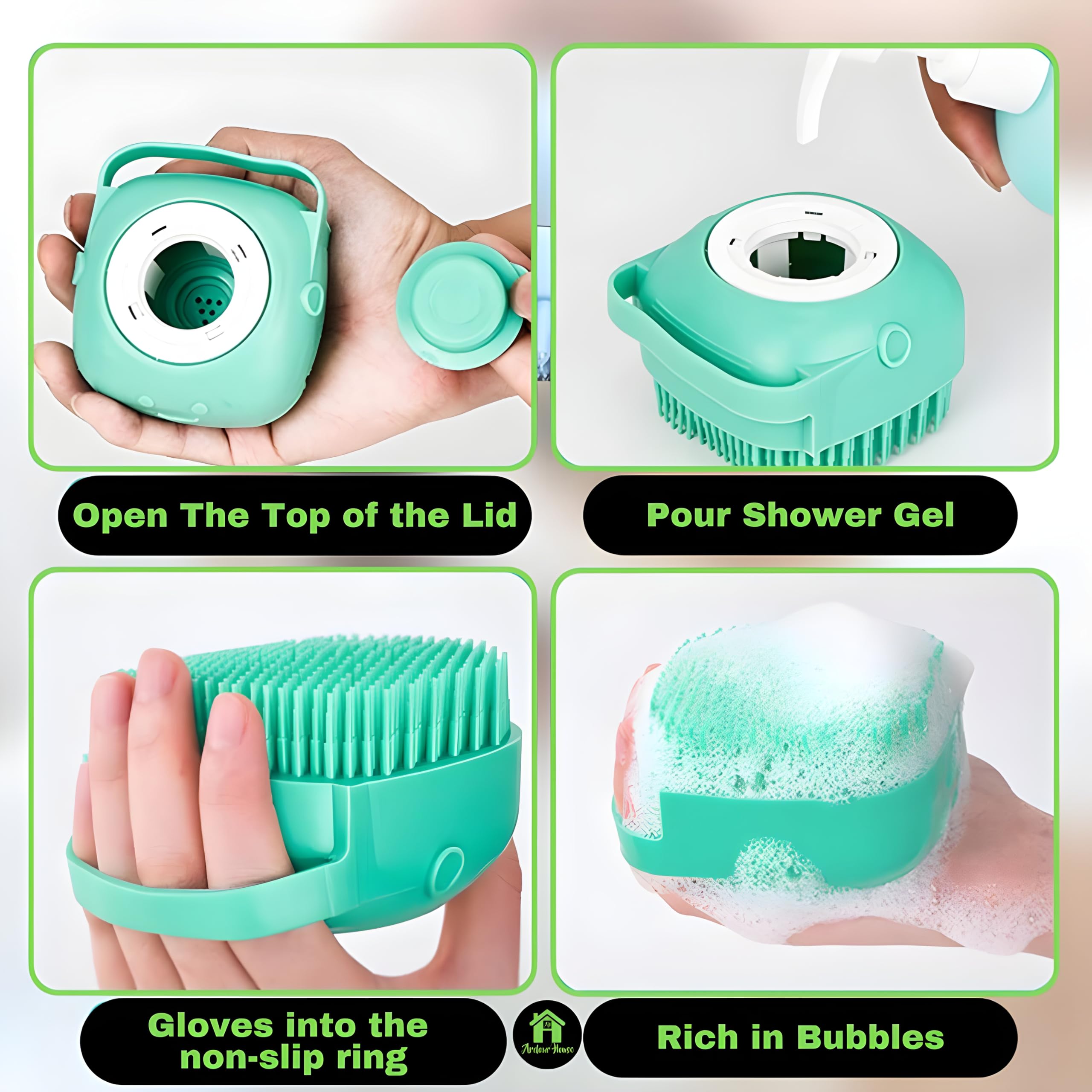 Soft Silicone Body Bath Brush Set with Shampoo Dispenser & Back Scrubber - 2 Piece Combo for Kids, Men & Women (Multi Color) - Gentle Exfoliation & Deep Cleaning for Shower, Bath & Spa Days