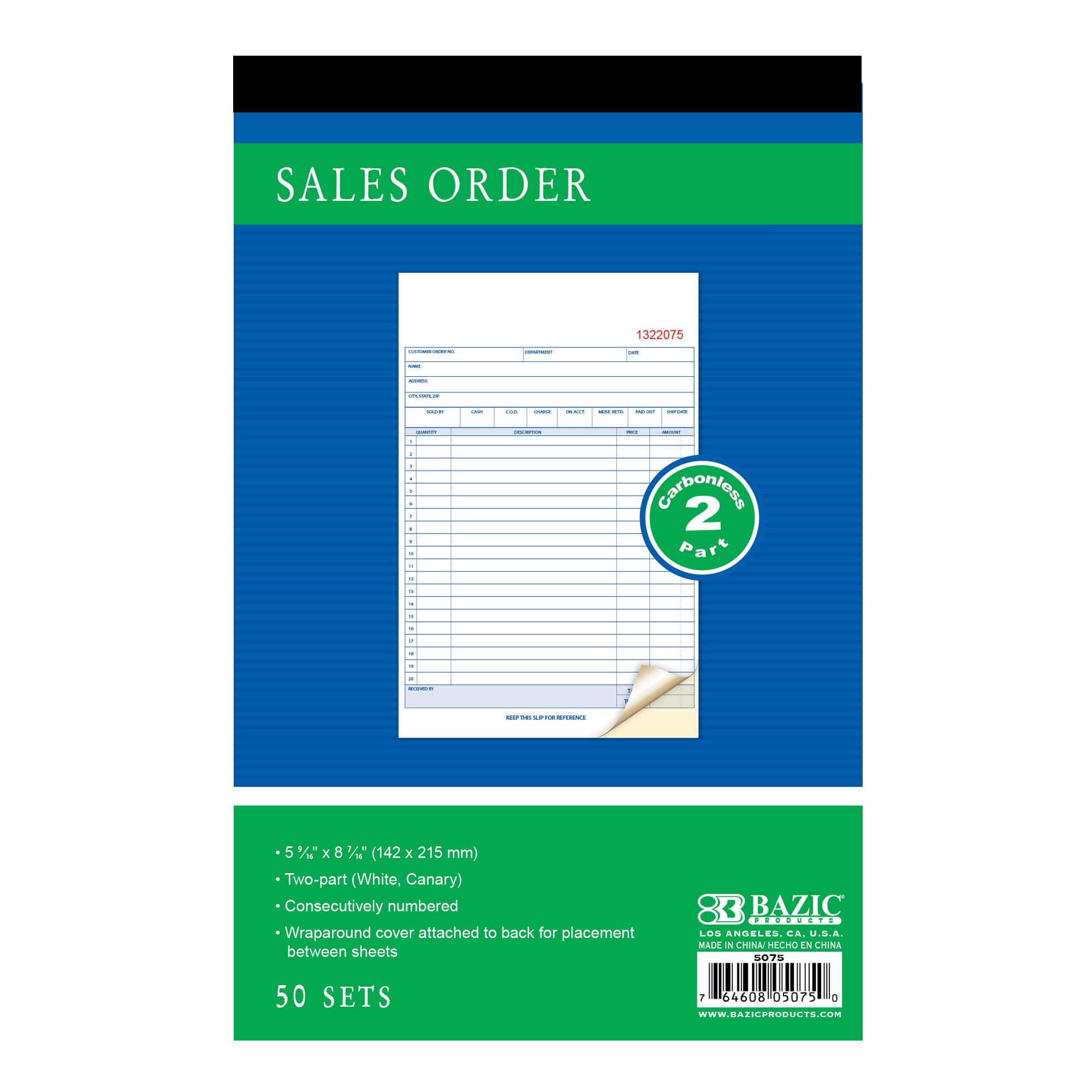 BAZIC Carbonless Sales Order Book - 50 Sets, 5 9/16