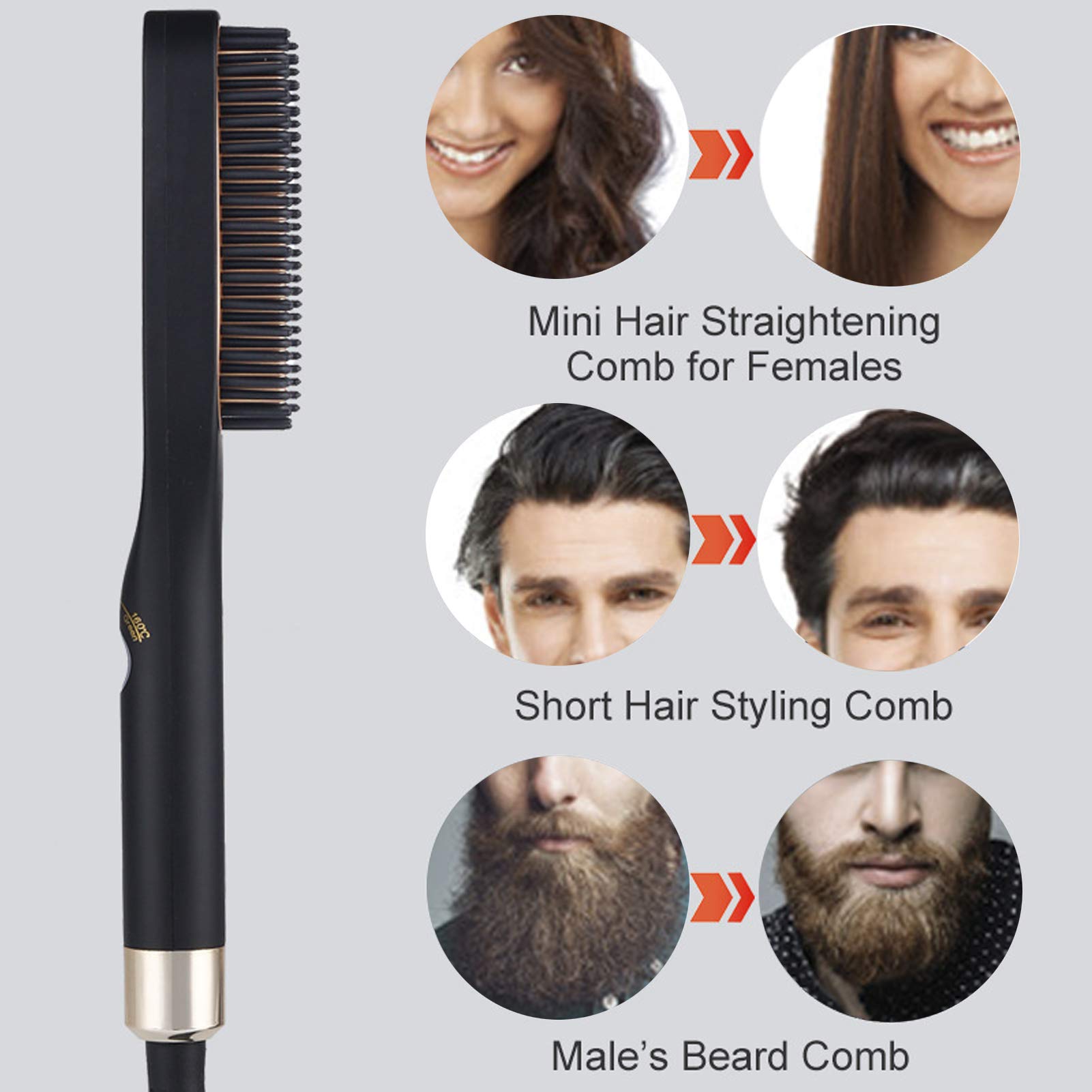 Electric Beard Straightener Comb for Men - Heated Beard Brush with Adjustable Temperature (100-240V, US Plug) - Perfect for Grooming, Styling & Taming Facial Hair at Home or Travel