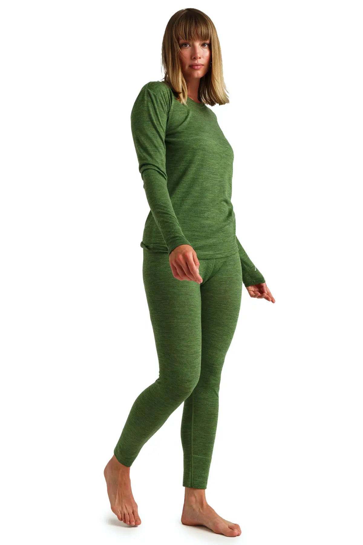 Women's Merino Wool Thermal Underwear Set - 165 Olive Green - Warm Base Layer for Winter, Hiking & Outdoor Activities