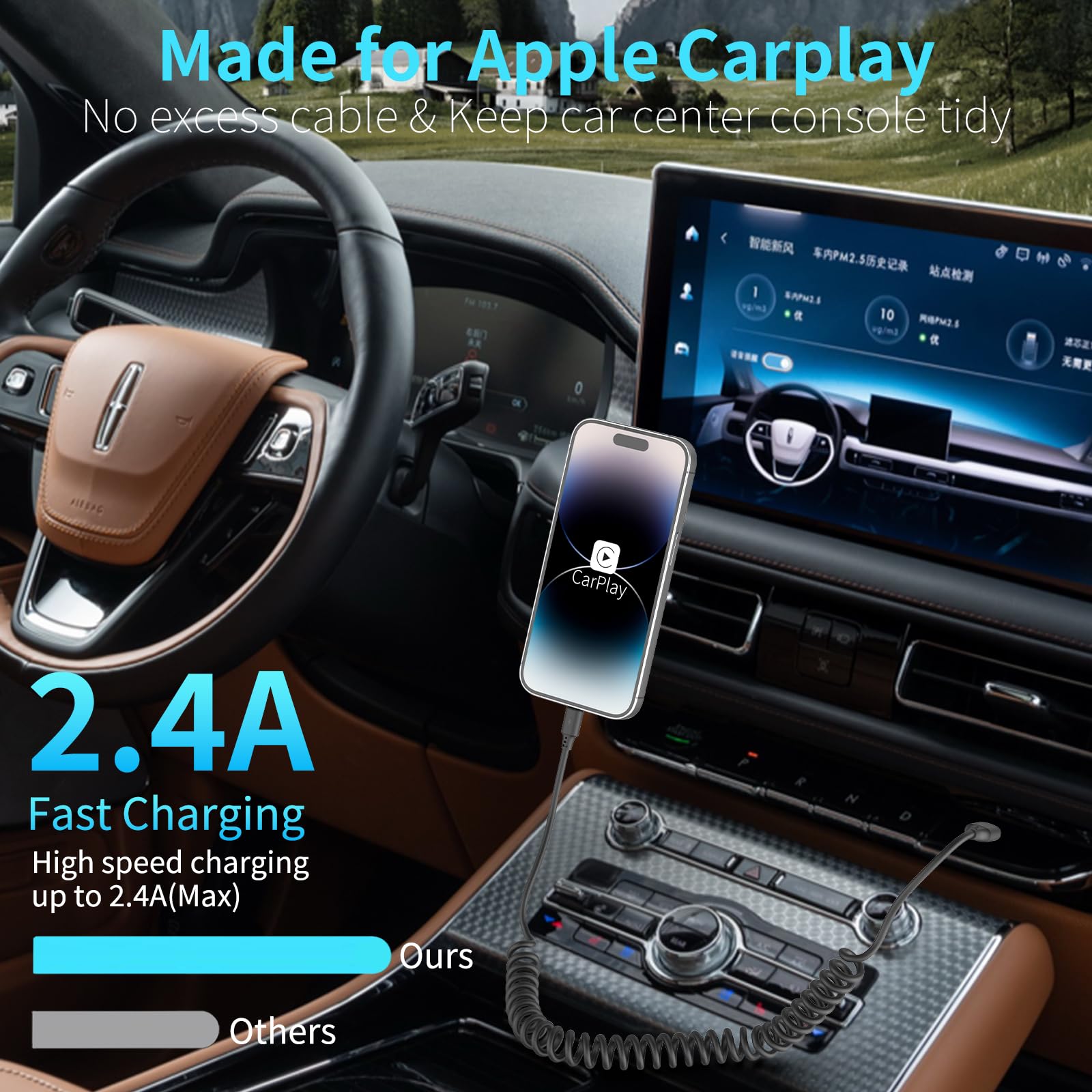 MFi Certified Coiled Lightning Cable 3FT 2Pack - Fast Charging Stretchable iPhone Cord for Car, iPhone 14/13/12/11 Pro Max/XS/8 & iPad - Perfect for CarPlay, Commuting & Travel Charging
