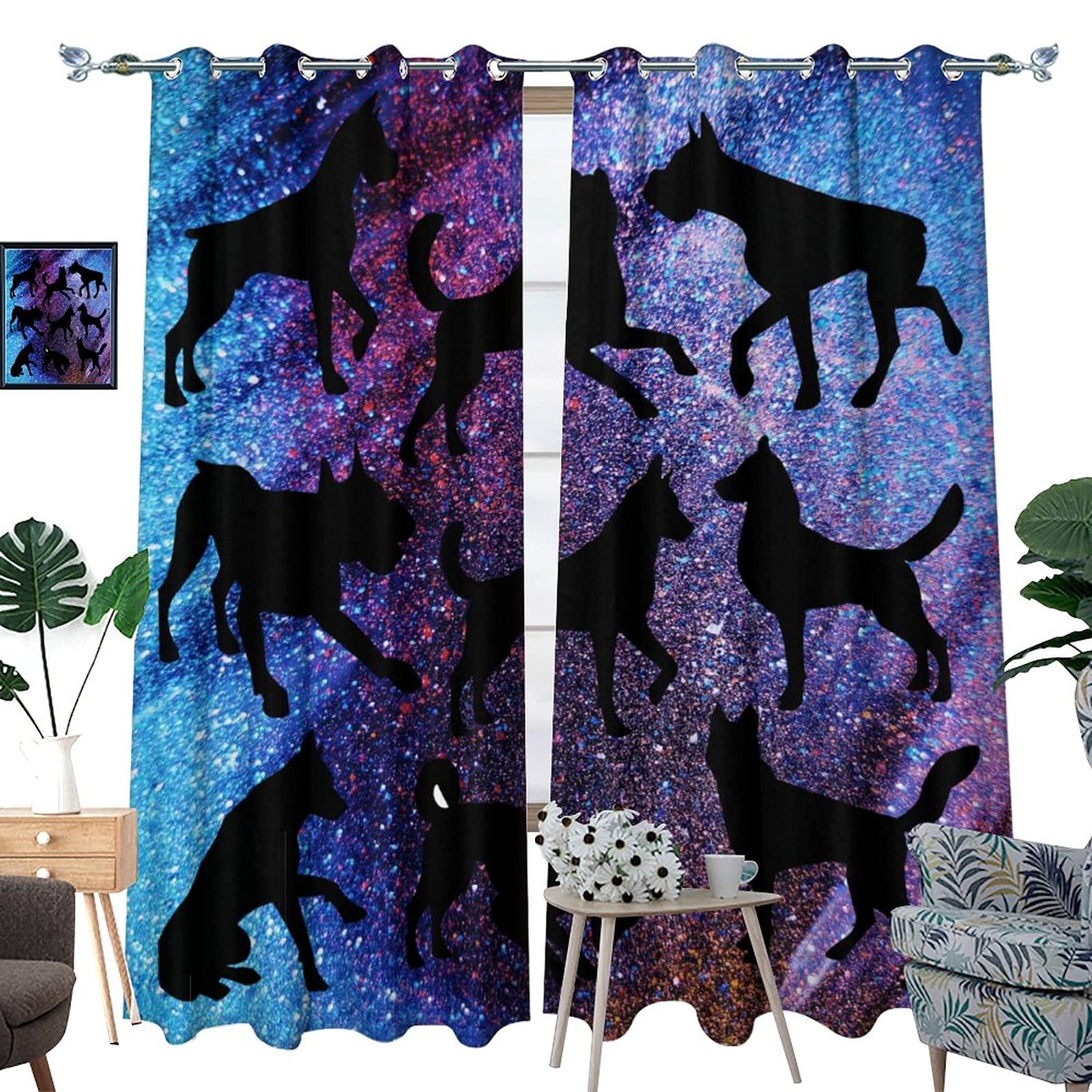 fucyBu Glitter Print Blackout Curtains for Dogs & Pets - Thermal Insulated Grommet Window Drapes (2 Panels, 27.5